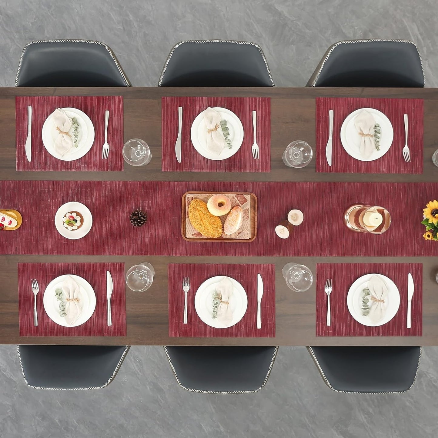 Myir JUN Placemats Set of 8, Vinyl Woven Placemats Place Mats Indoor Set of 8 Washable Table Mats Non-Slip Place mats for Dining Table (Red, Set of 8)