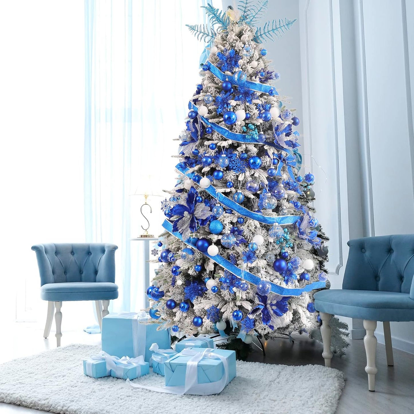 Clear Christmas Ball Ornaments,24ct Shatterproof Plastic Decorative Christmas Ornaments Hanging Xmas Tree Baubles Set for Holiday Party Home Decor(Blue)