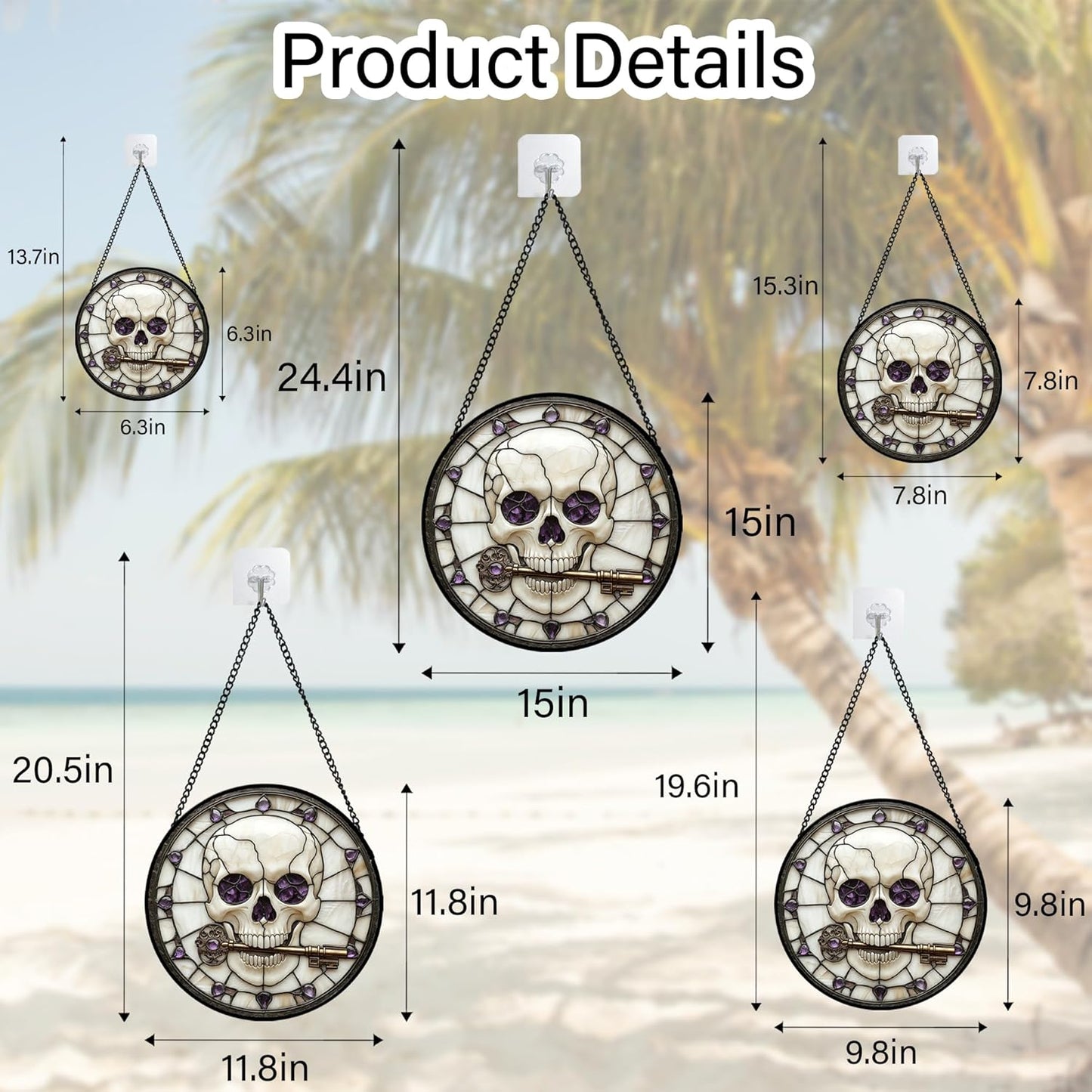 Stained Glass Window Hanging - Halloween Scary Skull Suncatcher for Doors Garden Home Spooky Purple Skeleton Key Sun Catchers Gothic Decor Horror Gifts for Women Men Friend Boy Girl 9.8 in