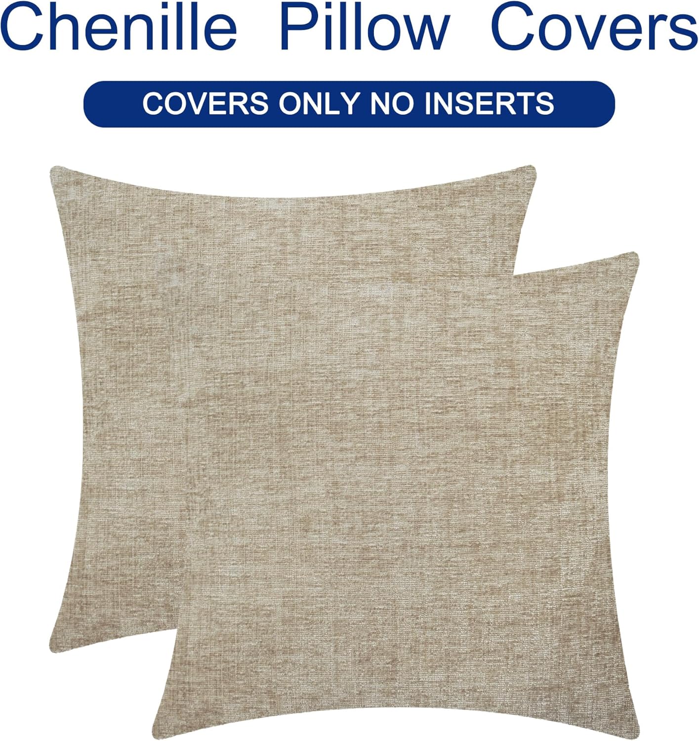 CaliTime Throw Pillow Covers Decorative 16 X 16 Inches Pack of 2 Cozy Chenille Cushion Cases for Couch Sofa Bed Living Room Home Light Taupe