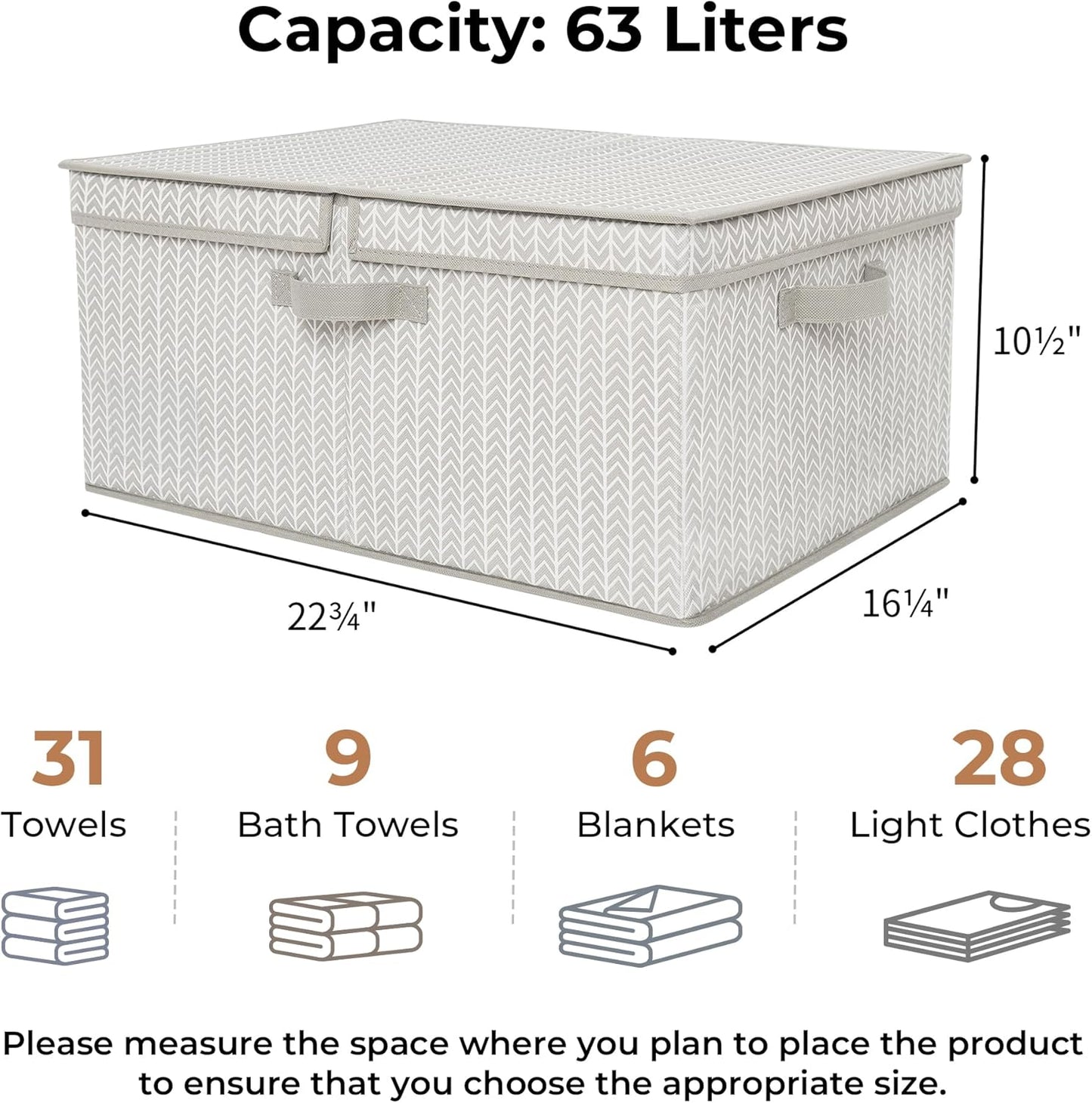 GRANNY SAYS Closet Storage Bins with lids, Fabric Storage Box with Lid, Clothes Bins Storage for Closet, Shelf Baskets for Living Room Wardrobe Shelves, Jumbo, Gray/White, 1-Pack