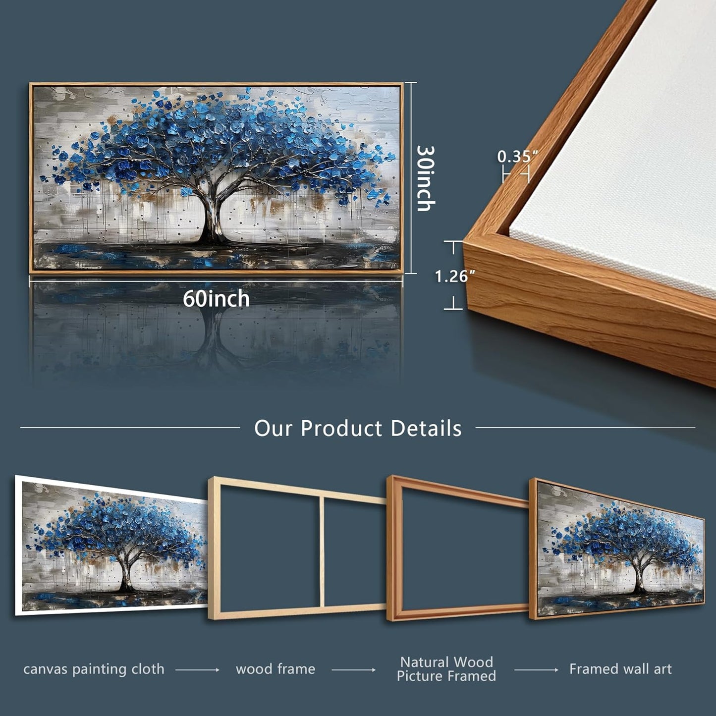 hyidecorart Canvas Wall Art For Office Abstract Wall Decoration For Living Room Bedroom Decor Tree Panoramic Landscape Painting Wood Framed Prints Textured Pictures Artwork Large Modern Hotel Decor