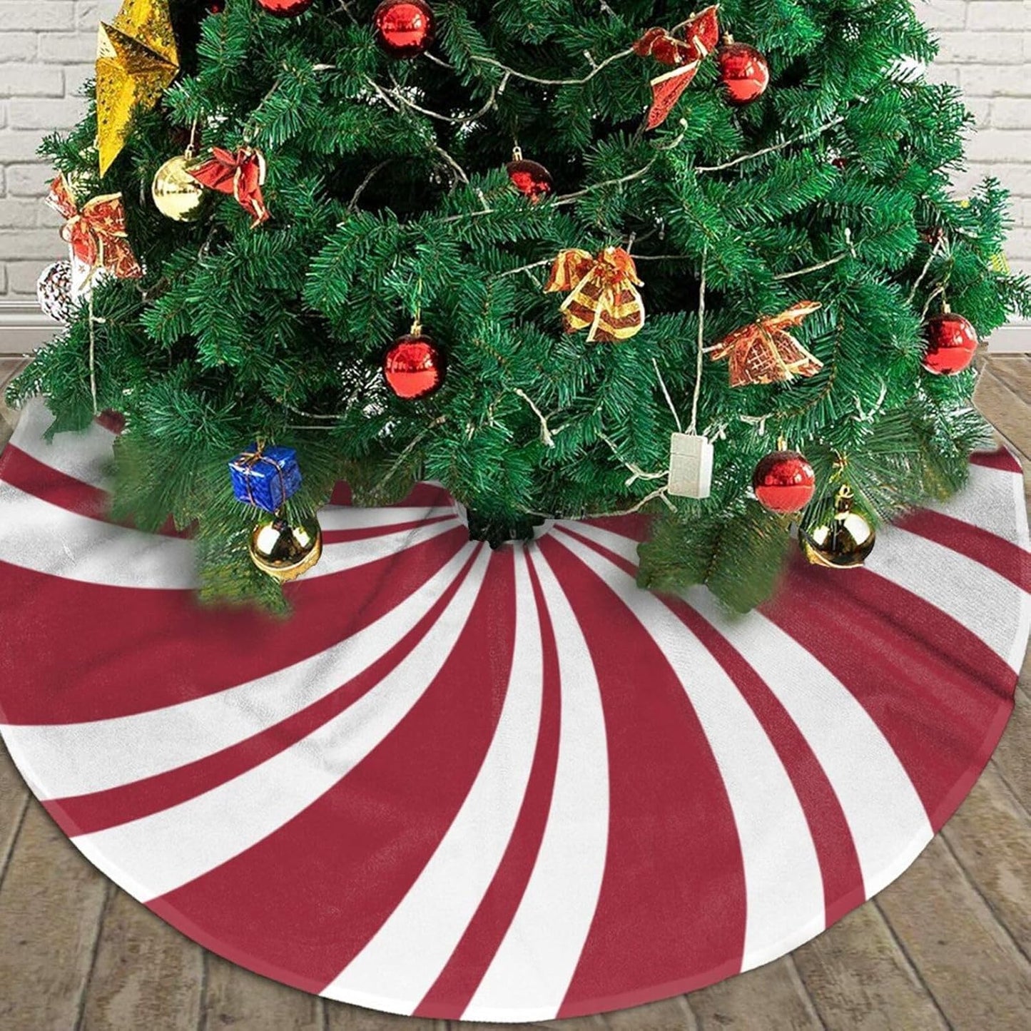 Christmas Tree Skirt,Mint Sugar Double Swirl Candy Xmas Tree Skirt Rustic Farmhouse Tree Skirt for Christmas Decor Xmas Holiday Home Party Decorations48