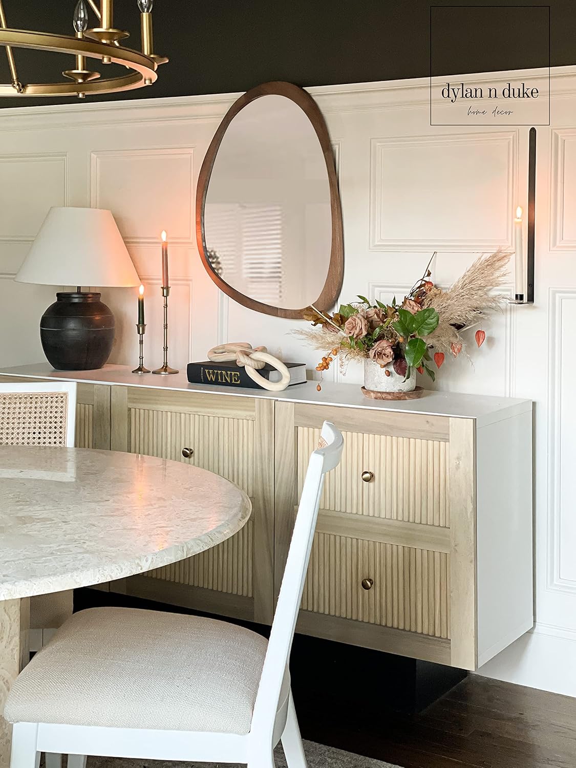 Irregular Wood Frame Boho Mirror - Large Wall Mounted Accent, Asymmetrical, Modern Aesthetic Wall Decor for Bedroom, Entryway, Living Room, Bathroom (Brown)