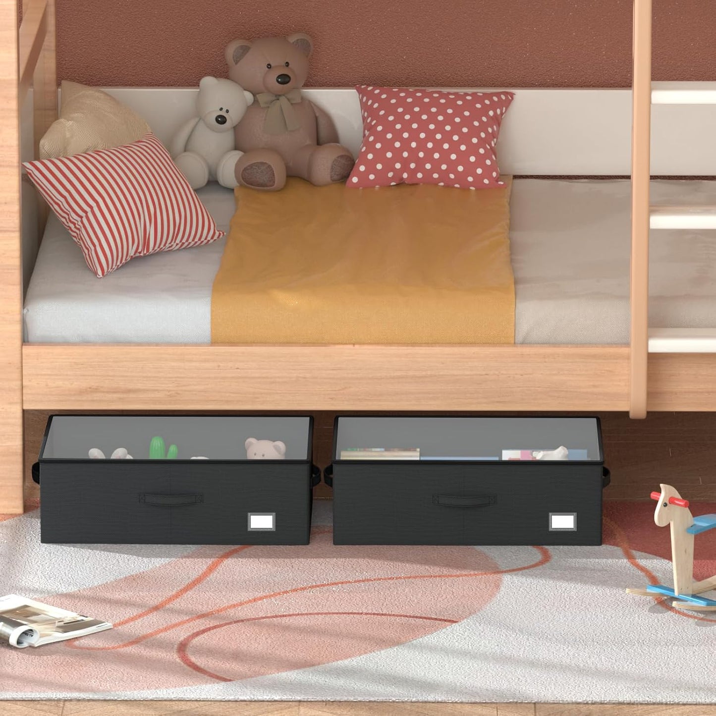 Underbed Storage Bins With Wheels, No Assemble Required 10 inches Height Large Capacity Rolling Underbed Shoe Storage Containers,Dorm Underbed Storage Drawers