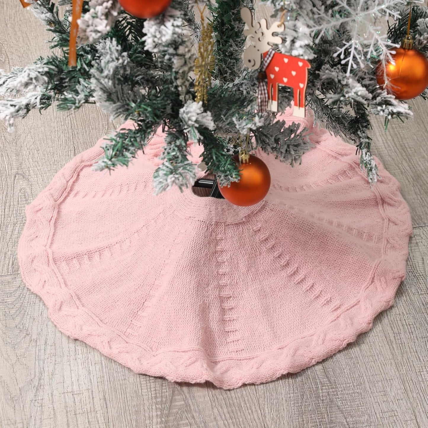 Mini Pink Tree Skirt,18 Inches Knitted Christmas Tree Skirt,Christmas Tree Decorations, Farmhouse Decor Xmas Holiday Home Party Decorations