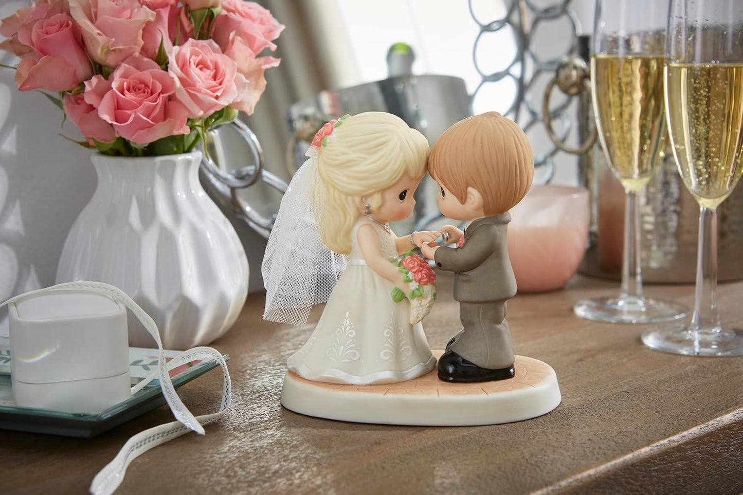 Precious Moments 222009 with This Ring, I Thee Wed Bisque Porcelain/Fabric Figurine