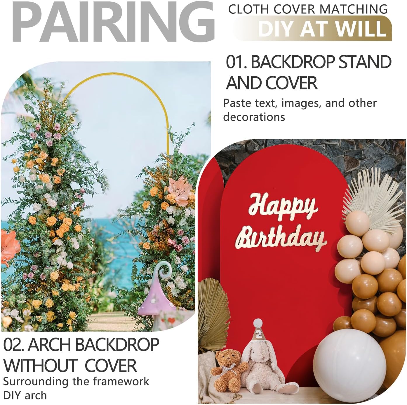 Arch Backdrop Stand and Cover Set, 3 Metal Balloon Arch Backdrop 4ft 5ft 6ft, Gold Arched Stand Frame for Wedding, Parties,Birthday, Backdrop Decorations (Red,4ft+5ft+6ft)