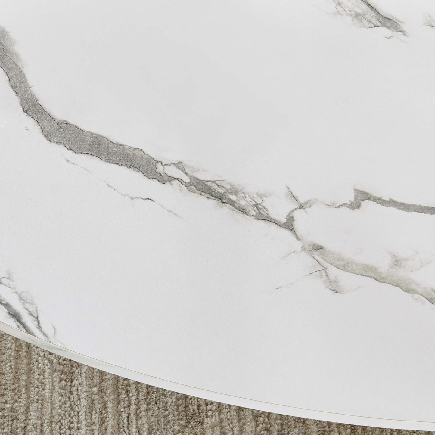 Oval Glass Coffee Table, Mid-Century Modern Design, L43 x W22 x H17 inch, Surfboard Shaped Clear Glass Top and White Marble Finish Wood Shelf, Tapered Legs with Gold Finish Frame