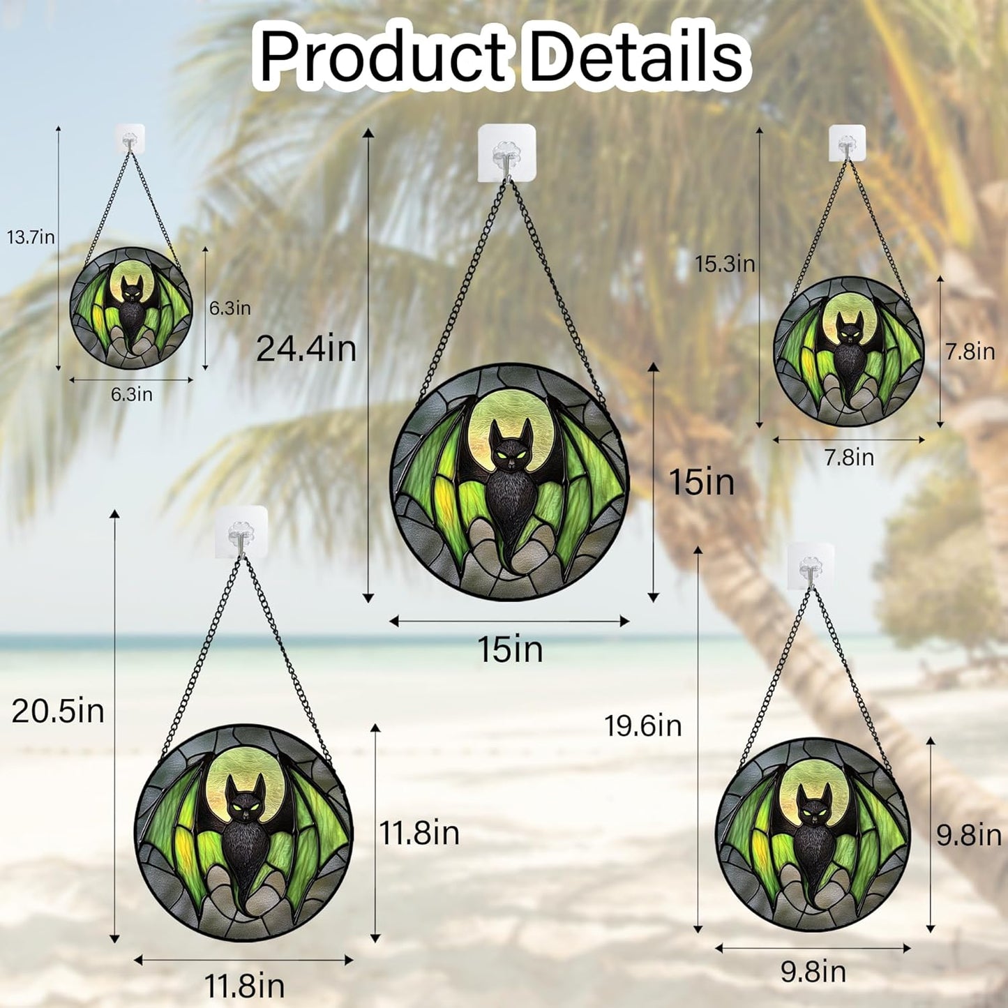 Stained Glass Window Hanging - Halloween Black Bat Green Wings Monster Suncatcher for Doors Garden Home Spooky Sun Catchers Gothic Decor Horror Gift for Women Men Friend Boy Girl 6.3 in