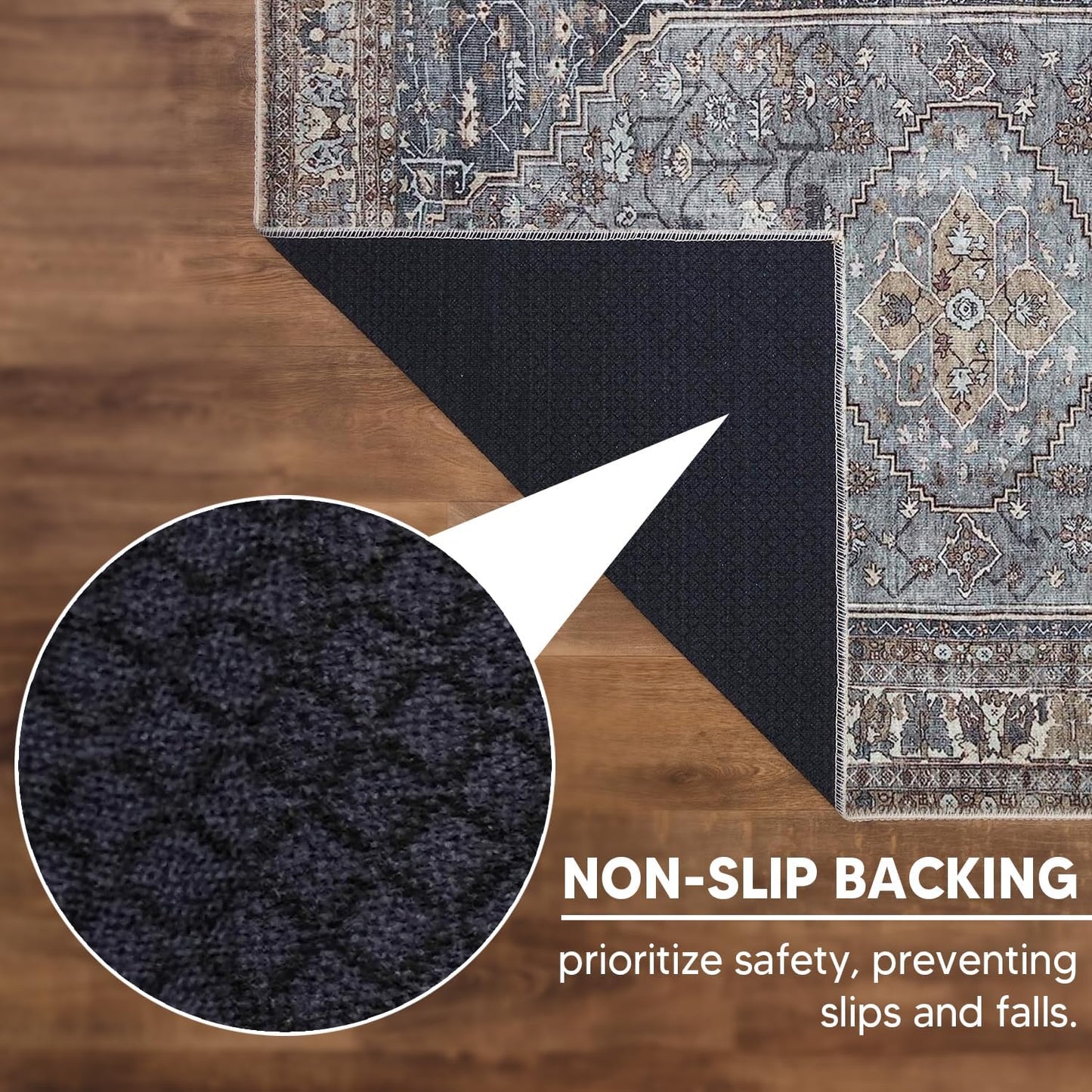 Keen Home Design 6x9 Rug - Machine Washable Area Rug with Non-Slip Backing, Ideal for Living Room, Dining Room, Bedroom - Vintage, Easy Clean, Durable, Low Pile Rug - (6' x 9')