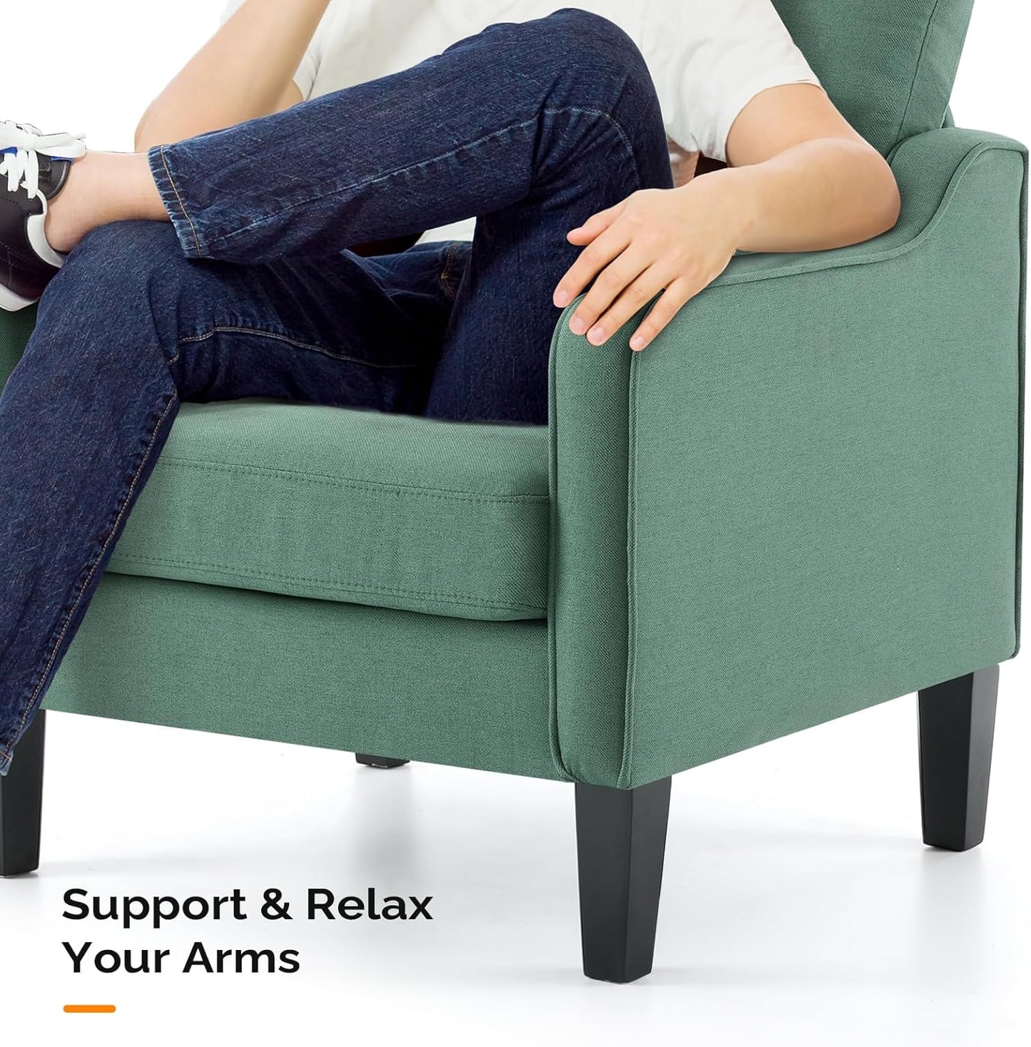 VINGLI Mid-Century Modern Accent Chairs Set of 2 Living Room Chairs Dark Green Reading Chairs for Bedroom Scooped Arm Chairs Upholstered Comfy Chairs for Apartment, Waiting Room