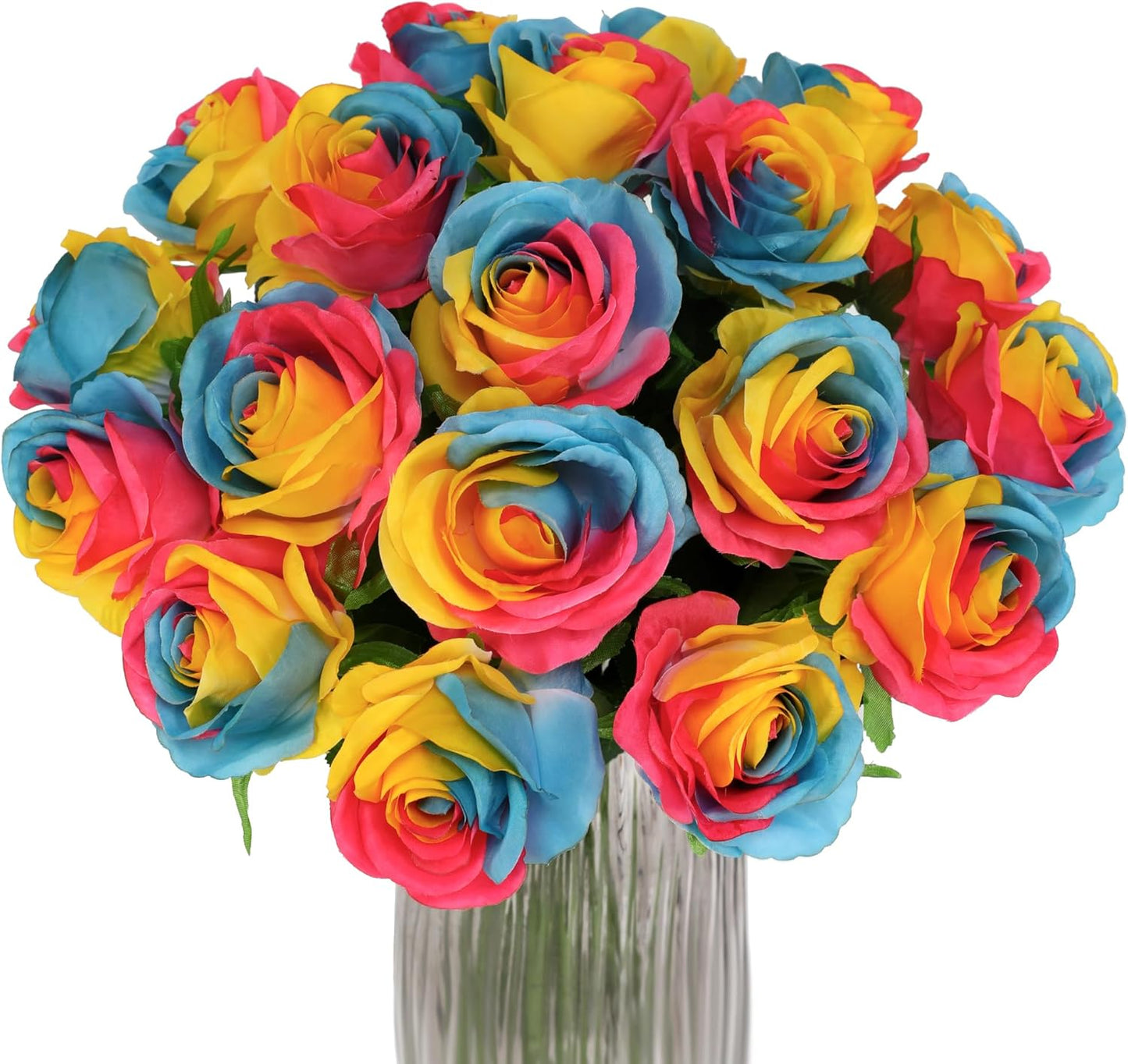 Rainbow Fake Roses Artificial Flowers - 10 Pcs Fake Artificial Roses Silk Flowers with Stems for Home Wedding Hotel Office Centerpiece Decor(Rainbow2)