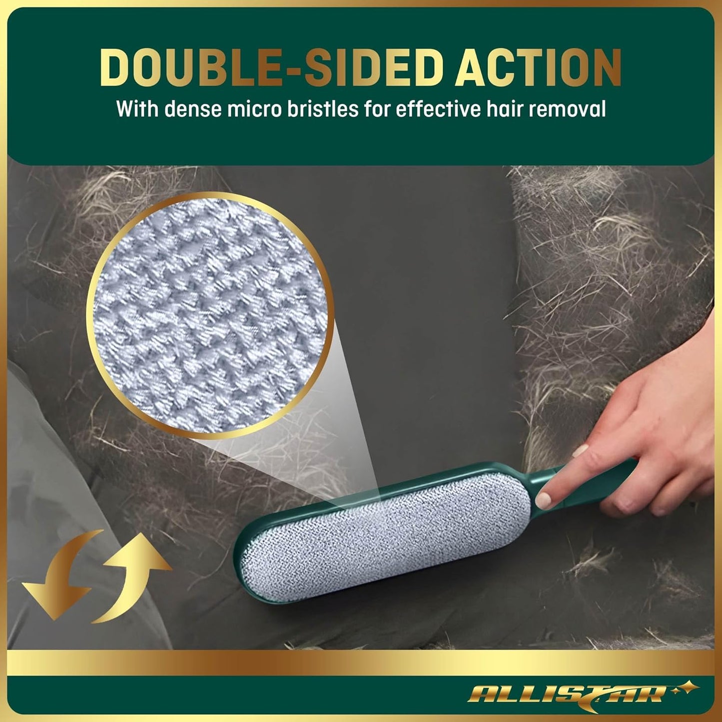 Pet Hair Remover, Lint Remover, Lint Brush for Clothes, Furniture, Carpets, Car Seats. Cat Hair Remover. Dog Hair Remover Laundry. Double-Sided. Reusable. Self-Cleaning Base. ALLISTAR (Forest Green)