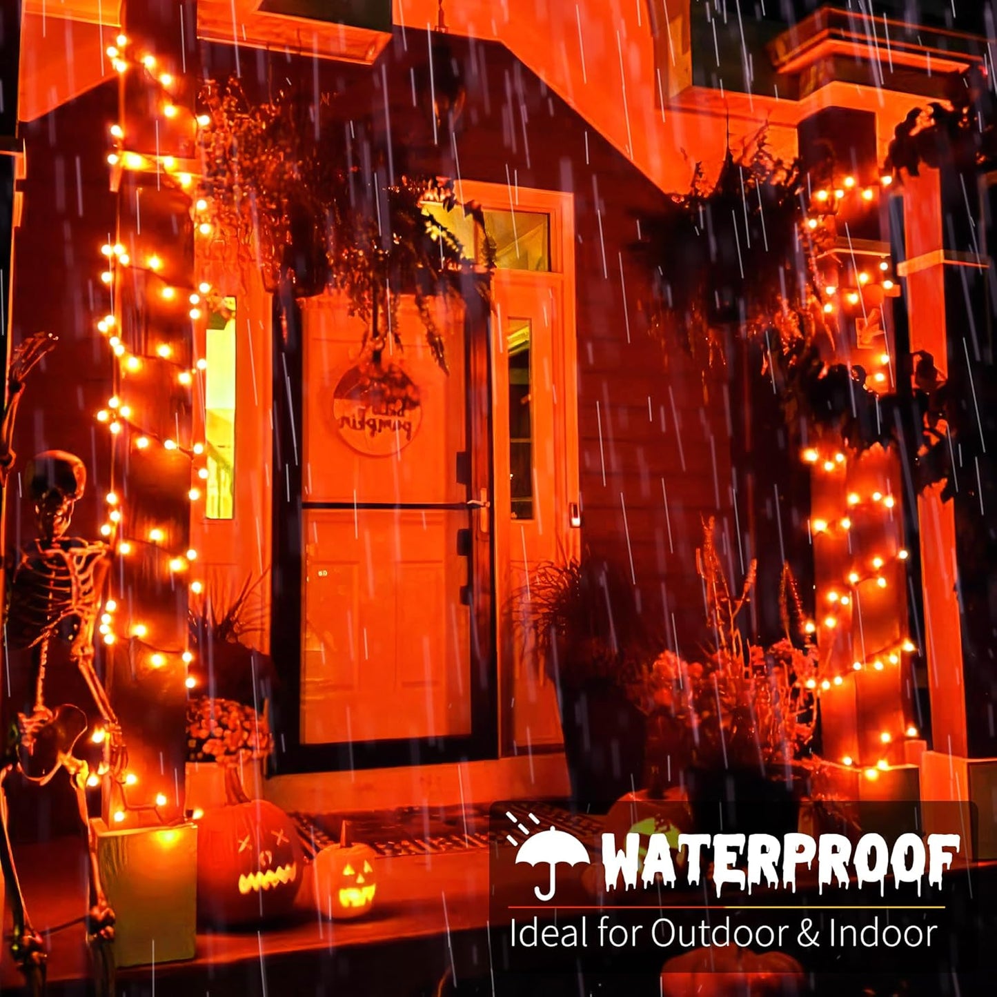 Brizled Orange Halloween Lights, 66ft 200 LED Orange Lights String Connectable, 8 Modes Outdoor Halloween Lights, Berry String Lights with Timer Plugin for Garden Tree Indoor Party