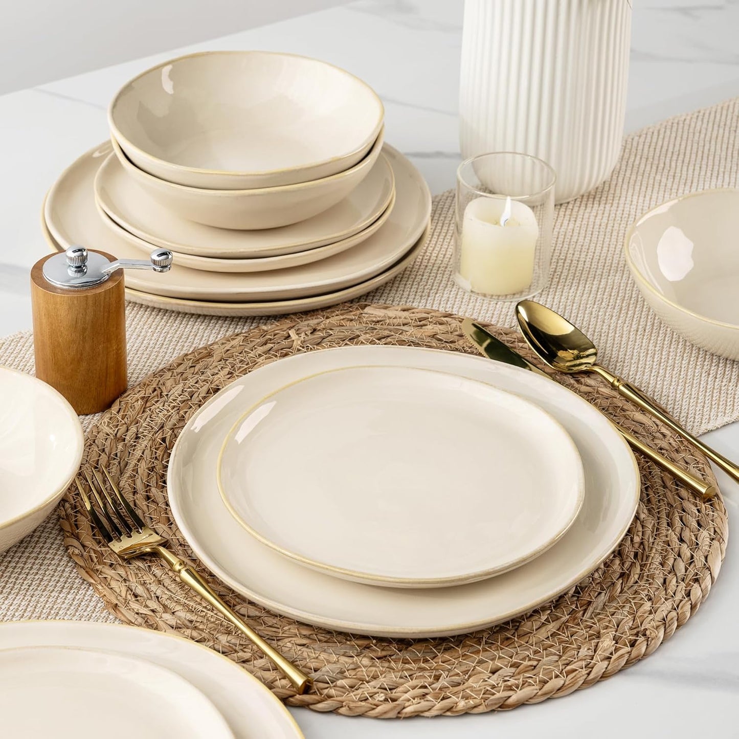 AmorArc Ceramic Dinnerware Sets,Handmade Reactive Glaze Stoneware Plates and Bowls Sets,Highly Chip and Crack Resistant | Dishwasher & Microwave Safe Dishes Set,Service for 8 (24pc)