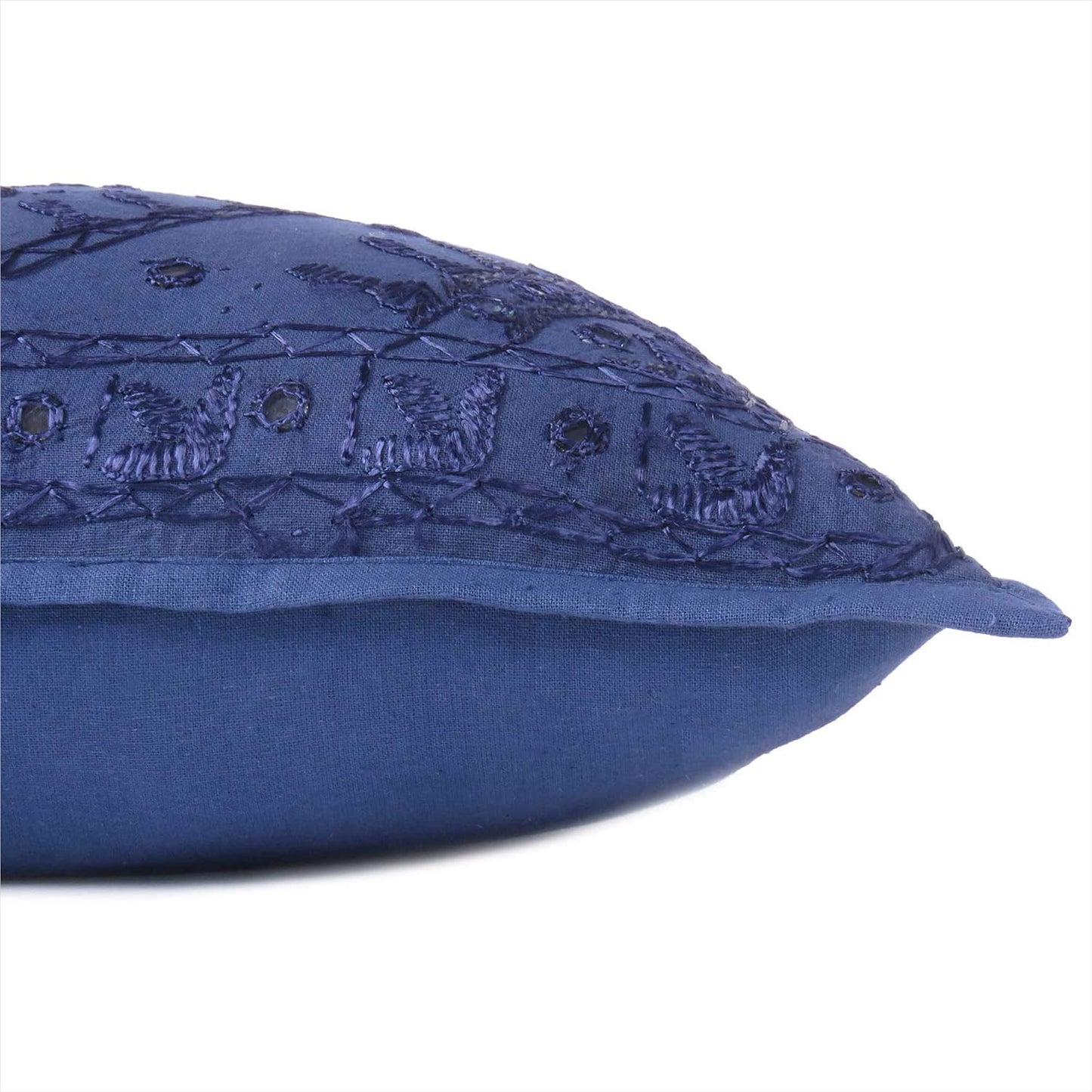 Eyes of India Embroidered Decorative Boho Throw Pillow Cover with Mirrors, Handmade Bohemian Accent Cushion Case for Sofa Couch Bedroom Living Room (Blue, 16" x 16")