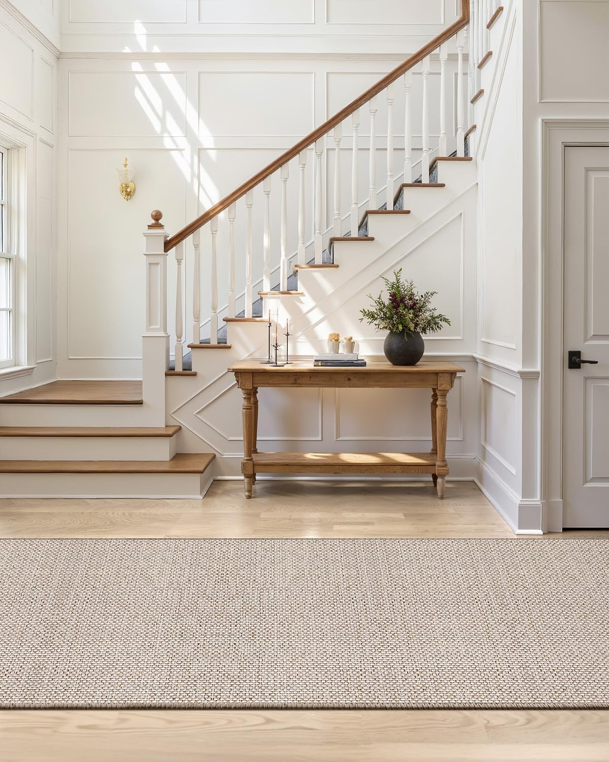 Color&Geometry Door Mat 2'4"x8' Runner Rug with Rubber Backing, Non Slip Washable Hallway Rug, Carpet Runners for Hallway Living Room Bedroom, Beige (Rolled-up NO Creases)