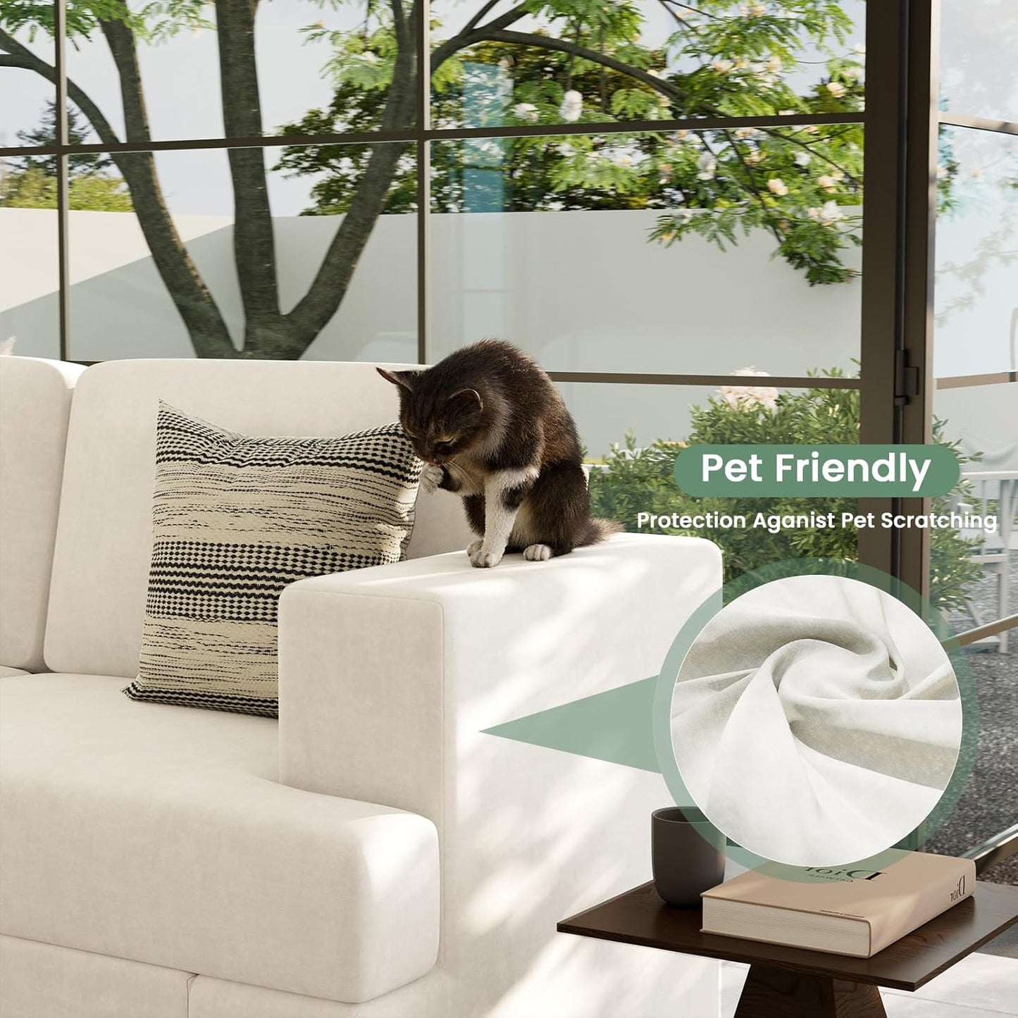 Sofa, 63” Comfy Loveseat Sofa Couch with Deep Seats, Couch for Living Room, Modern Sleeper Sofa, Beige Chenille