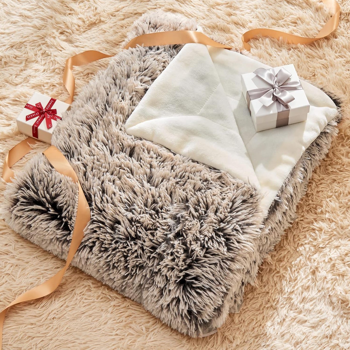 GONAAP Fuzzy Faux Fur Throw Blanket Twin Size Frosty Brown Super Soft Cozy Plush Fuzzy Shaggy Blanket for Couch Sofa Bed (Frosty Brown, Twin(60"x80"))