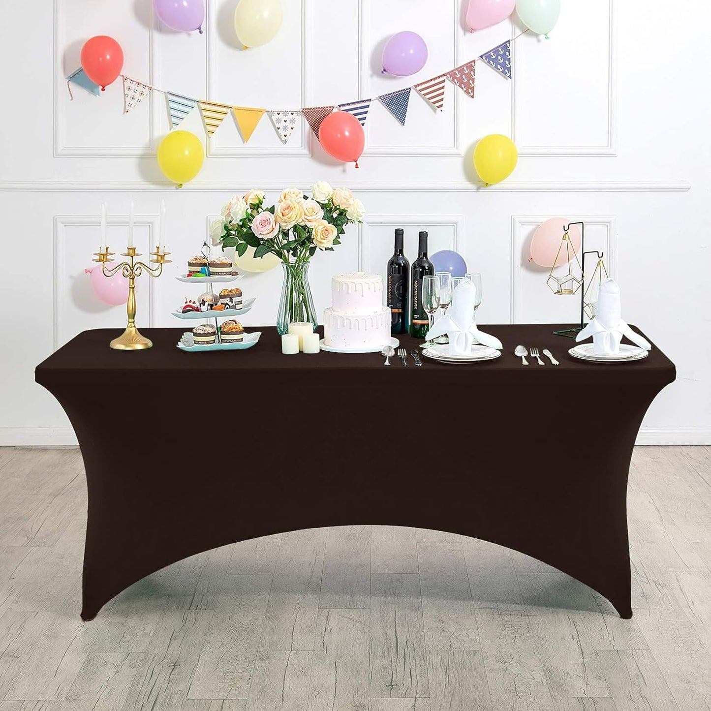 Spandex Table Cover for 8FT or 4ft or 6ft Table Universal Fitted Stretch Tablecloth for Party, Banquet, Wedding and Events-Chocolate