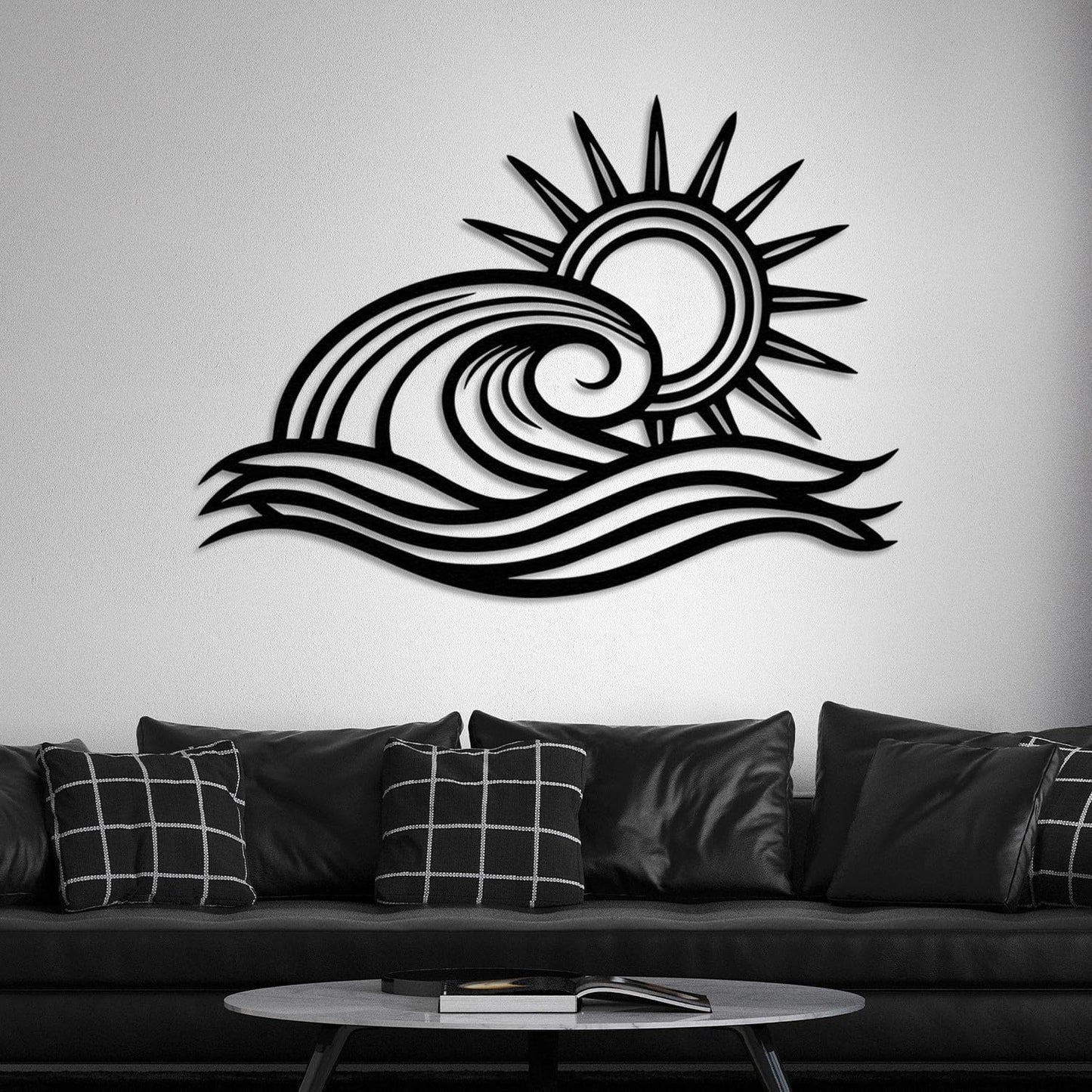 Wita Home Ocean Wave Metal Wall Art, Sun Beach Decor, Coastal Large Wall Sculpture for Home, Indoor/Outdoor Use, Nautical Wall Hanging, Eye-Catching Addition to Living Room (Silver, 18 x 11 inches)