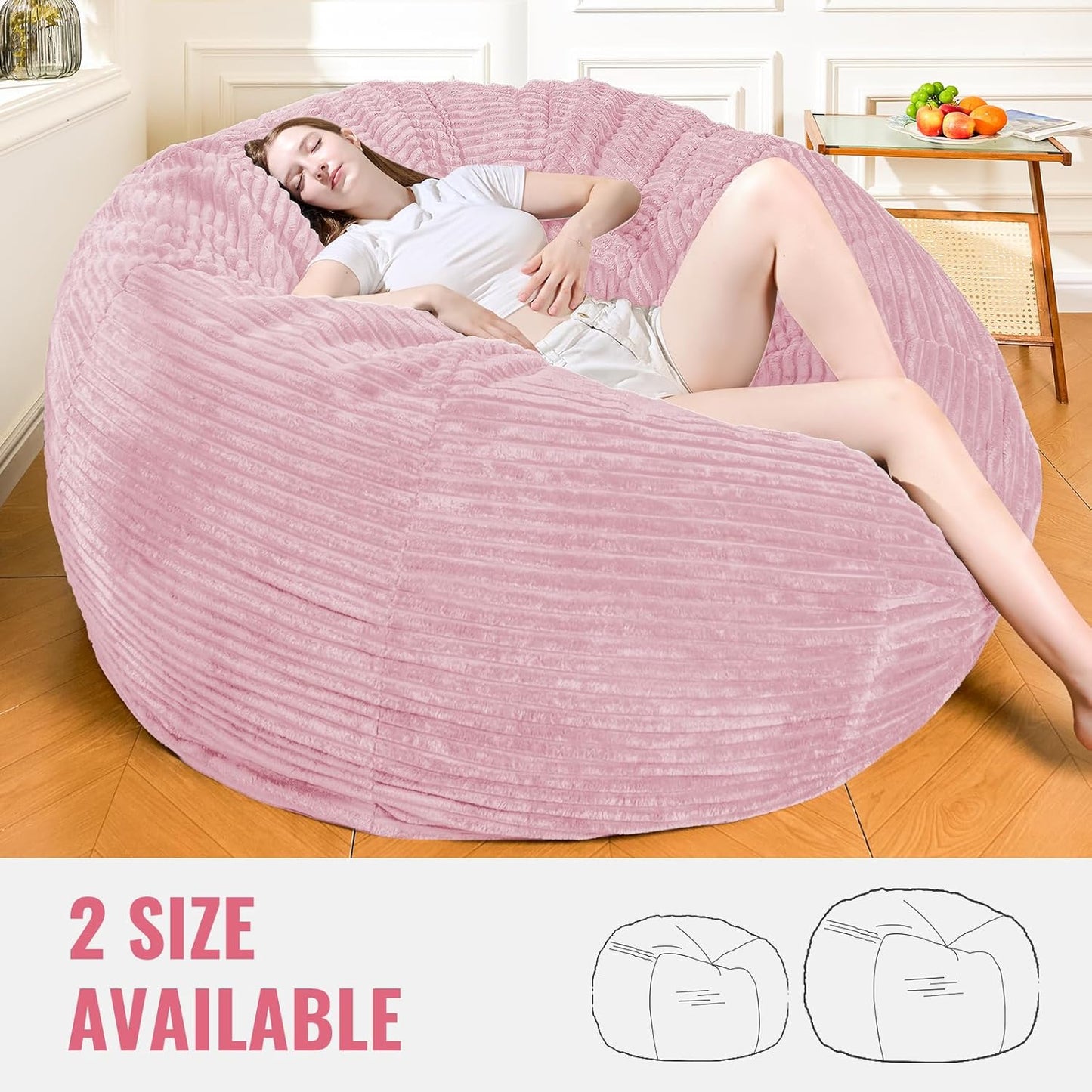 Large Bean Bag Chair, 5FT Giant Beanbag Chairs with Memory Foam Filled, Bean Bag Chairs for Adults, Ultra Soft Lazy Sofa for Living Room Bedroom (Pink)