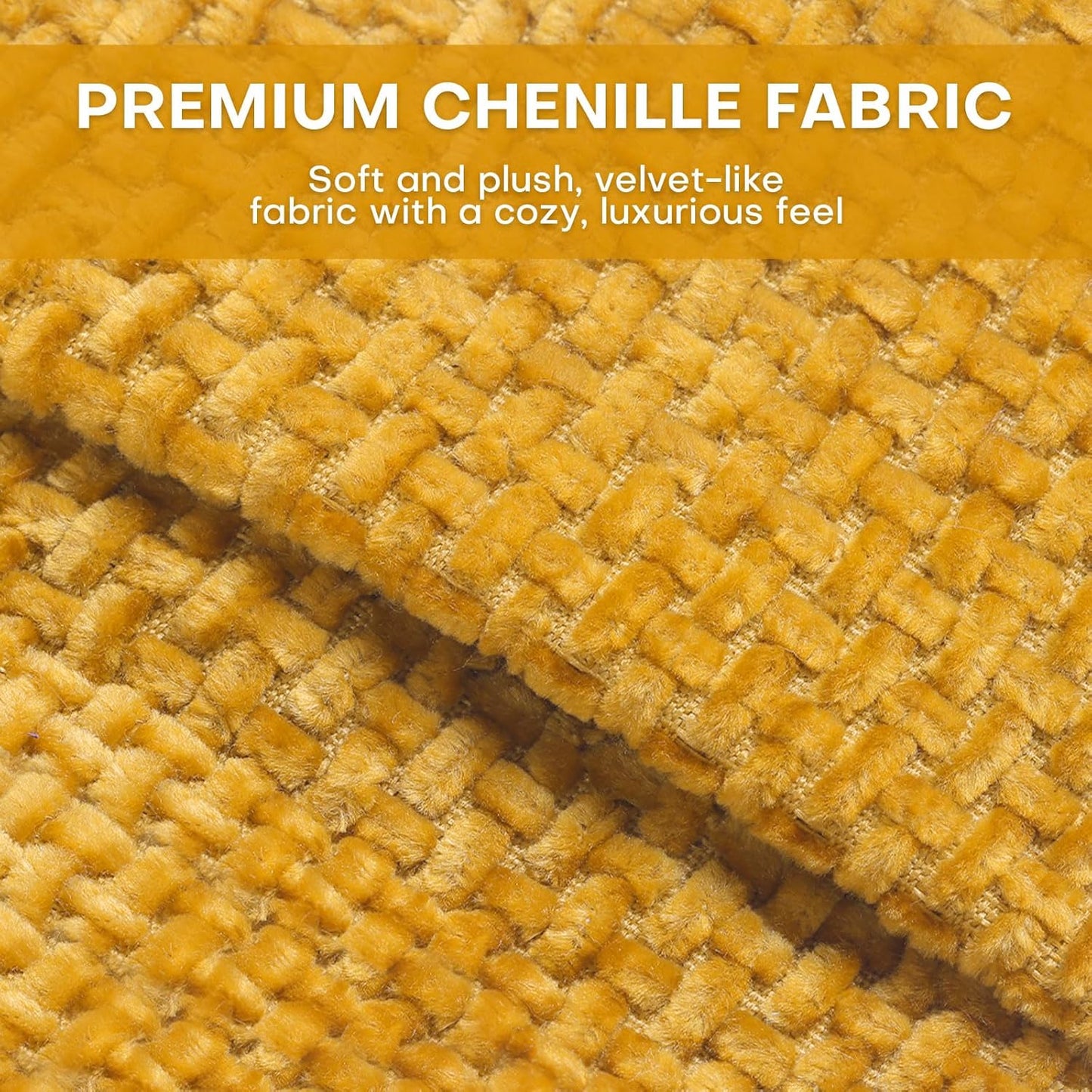 Chenille Fabric Accent Chairs Set of 2, Upholstered Armchair with Solid Wood Legs, Modern Living Room Accent Chair, Comfy Single Sofa Reading Club Chair for Bedroom Reception Lounge, Yellow