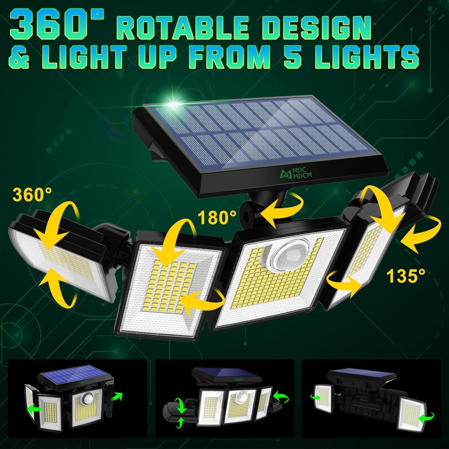 Solar Outdoor Lights Motion Sensor Waterproof - 416 LEDs 3000 Lumens Super Bright Solar Flood Security Light for Porch Yard Patio Garage