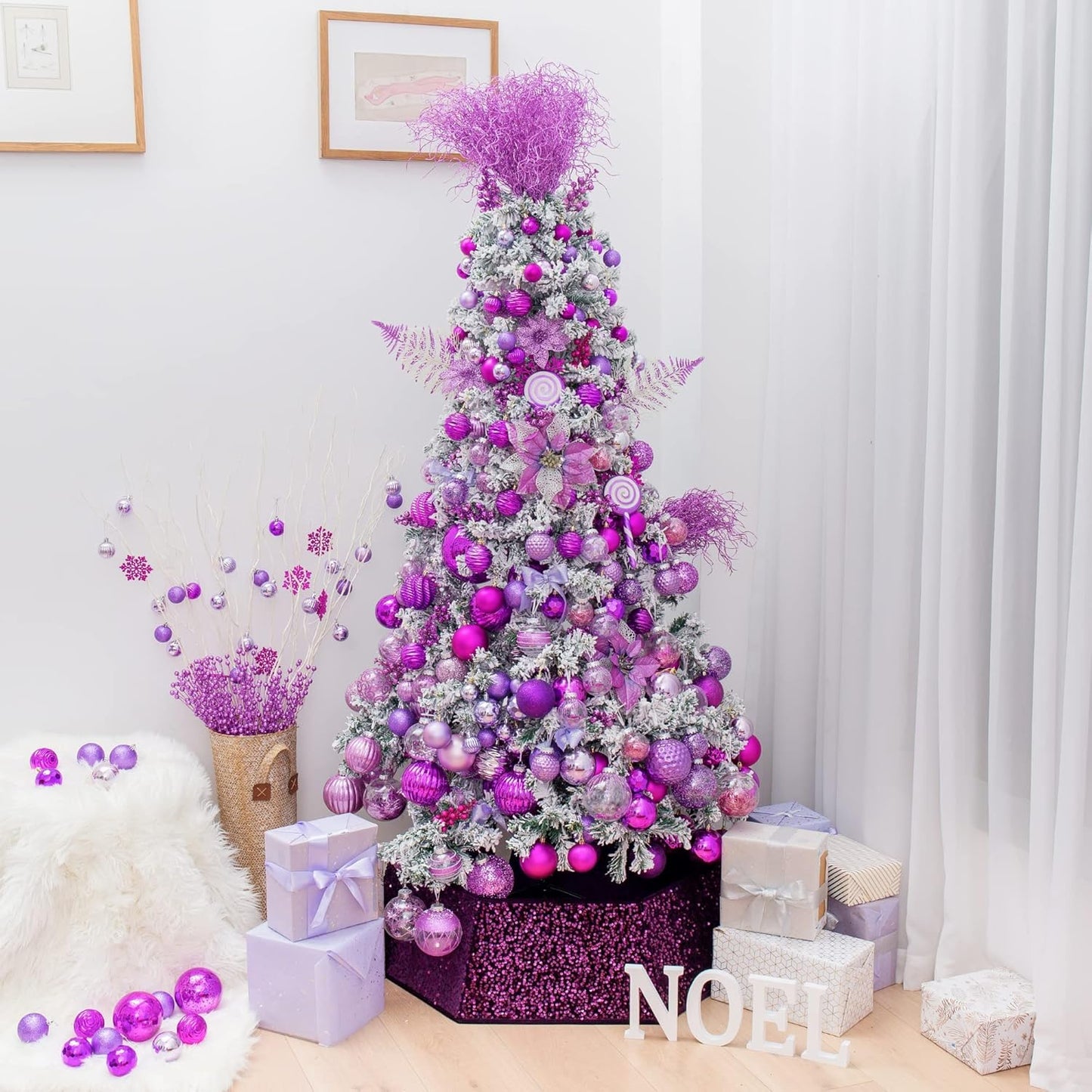 XmasExp 24ct Christmas Ball Ornaments Shatterproof Xmas Tree Hanging Balls Decorations Perfect for Halloween Decorations Holiday Wedding Christmas Decor(2.36"/60mm, Light Purple)