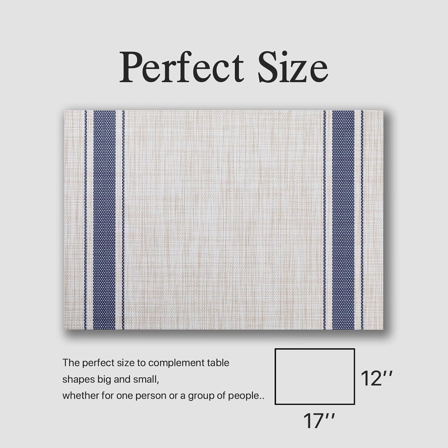 Placemats Set of 12 - Easy Clean Woven Vinyl Placemats for Dining Table, Indoor/Outdoor Place Mats, Washable PVC Table Mats(Blue Skyline)