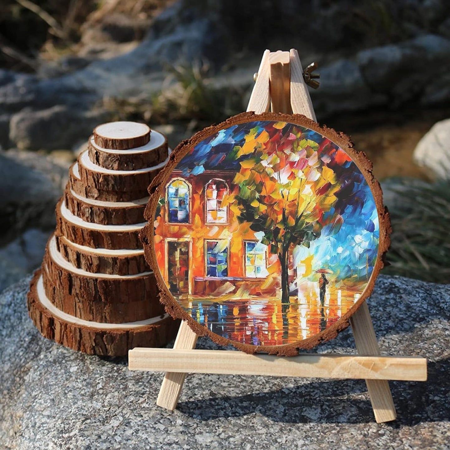 JOIKIT 5 PCS 8-9 Inch Unfinished Woods Slices, Natural Round Rustic Wood Slices for Centerpieces, Wooden Circles for DIY Craft, Christmas, Rustic Wedding, Ornaments