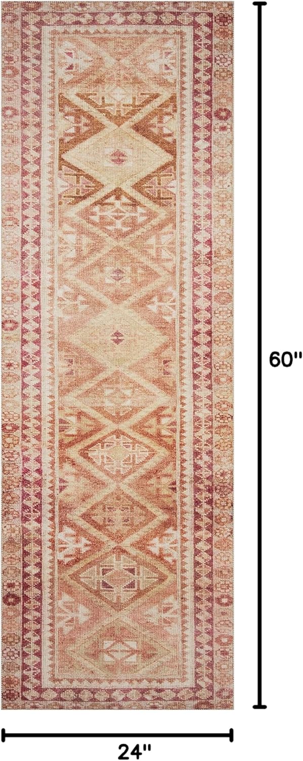 Loloi Layla Collection LAY-16 Natural/Spice 2'-0" x 5'-0" .13" Thick Accent Rug, Soft, Durable, Vintage Inspired, Distressed, Low Pile, Non-Shedding, Easy Clean, Printed, Living Room Rug