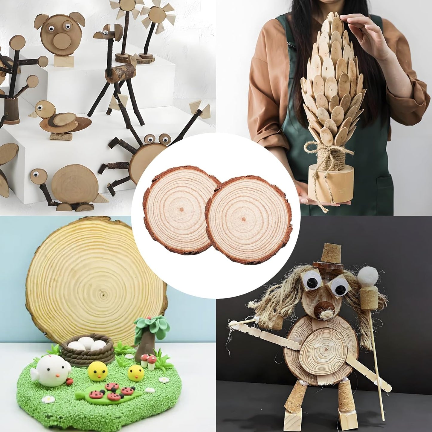 Natural Wood Slices for Wedding Decor, Christmas Ornaments – 20PCS 3.5-4 Inch Unfinished Predrilled Wooden Circles, DIY Crafts & Arts