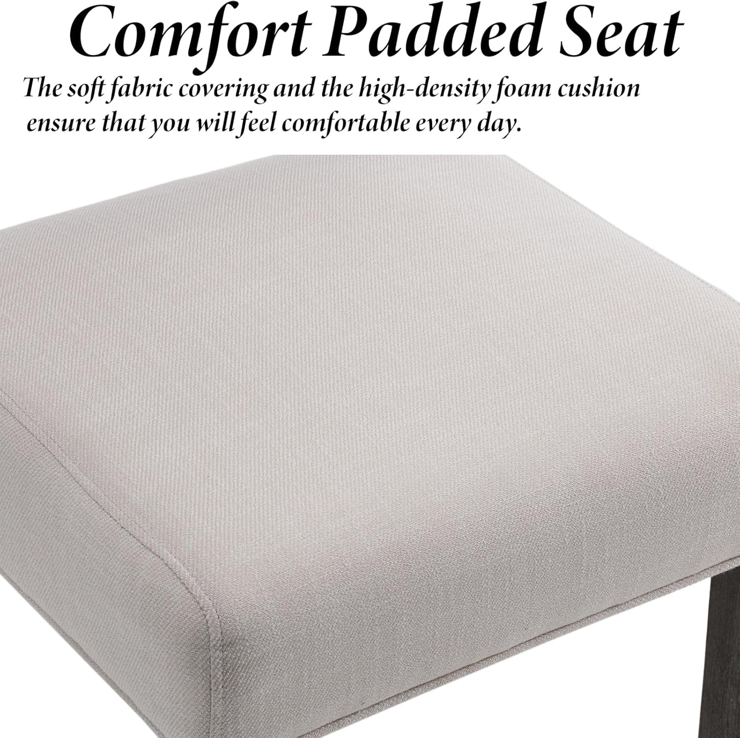 Kmax Farmhouse Dining Chairs Set of 2, Rustic Kitchen Chairs with Linen Fabric Seat and Woven Back, Vintage Accent Chairs for Dining Room, Living Room, Beige