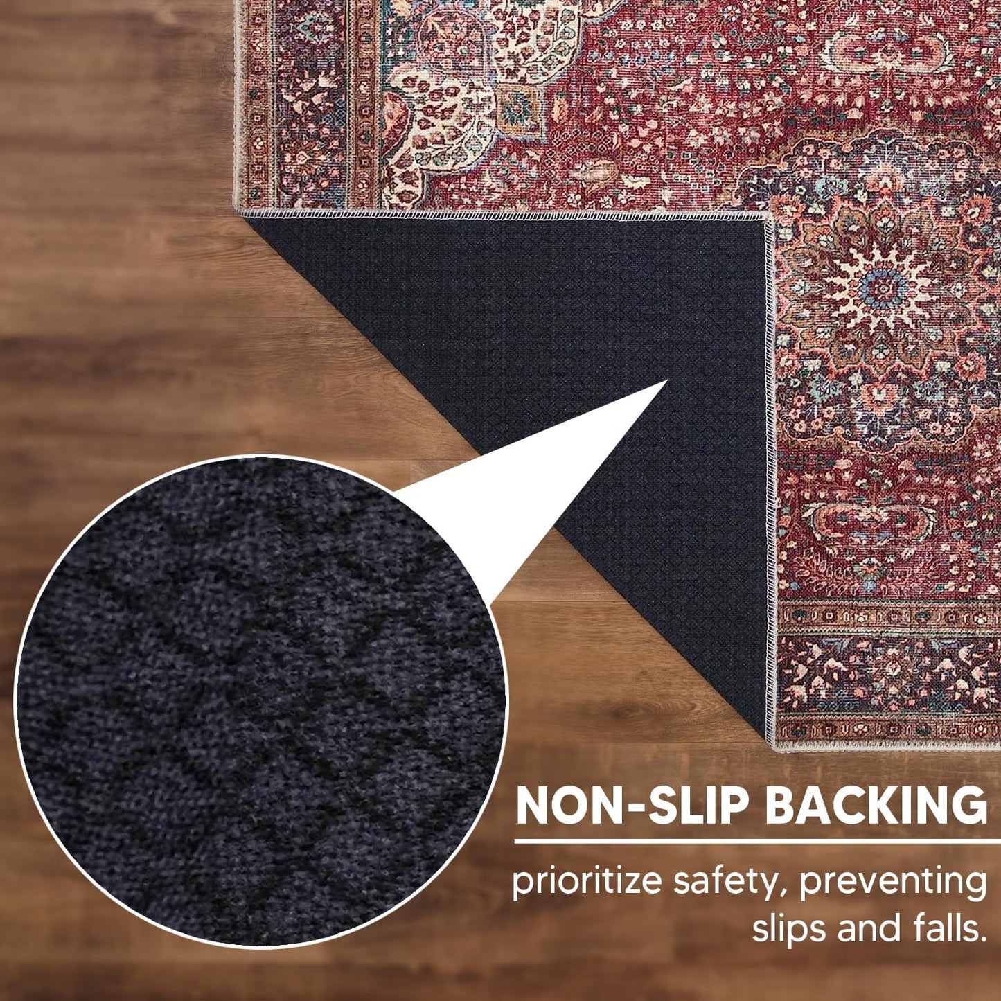 Keen Home Design 6x9 Rug - Machine Washable Area Rug with Non-Slip Backing, Ideal for Living Room, Dining Room, Bedroom - Vintage, Easy Clean, Durable, Low Pile Rug - (6' x 9')