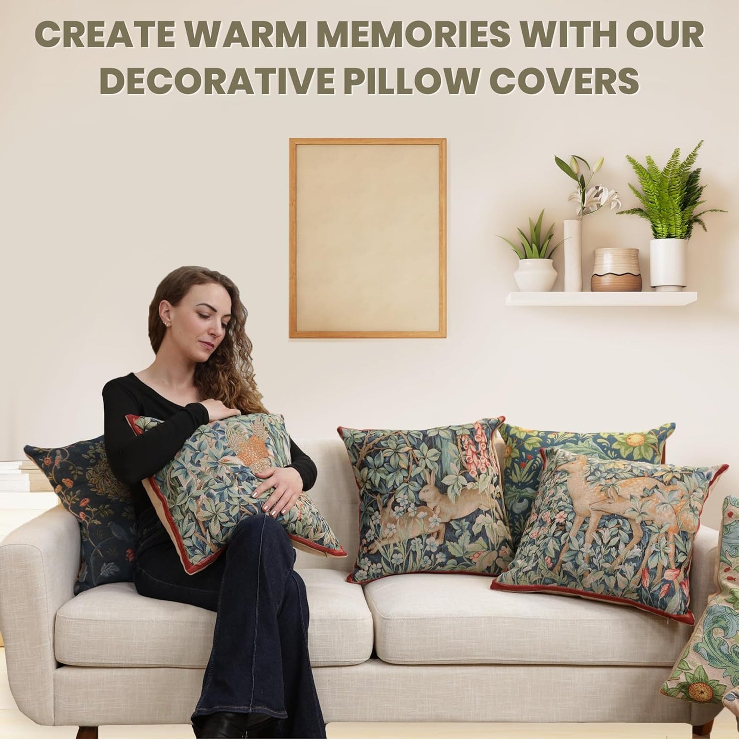 Charlotte Home Furnishings Decorative Tapestry Pillow Cover 19x19 in, Orange Tree Couch Throw Pillow Cover, French Country Square Cushion Cases for Living Room Home Decor, Soft Cotton Jacquard Woven