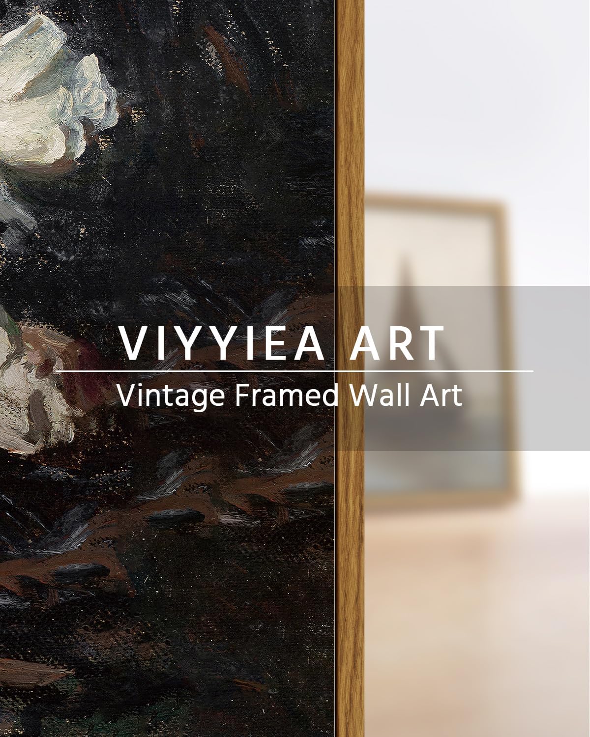 VIYYIEA Framed Canvas Wall Art Home Decor Vintage Botanical Print White Roses in Vase Rustic Farmhouse Flower Wall Decor Mid Century Pictures Decor Art Prints Floral Room Decor for Living Room 16x24in