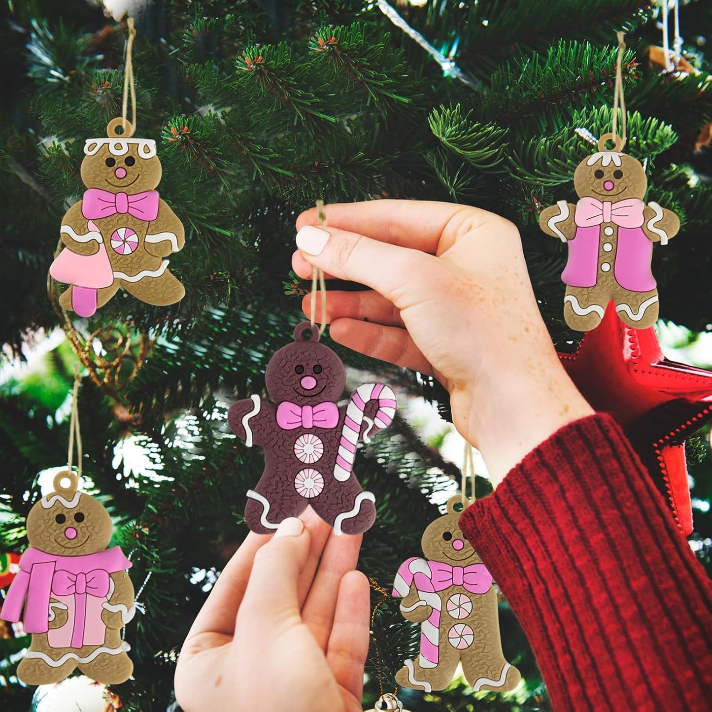 Gingerbread Man Ornaments Christmas Tree Decorations - 36pcs Pink Gingerbread Man Christmas Decorations Hanging Ornaments for Holiday Xmas Tree Home Decor