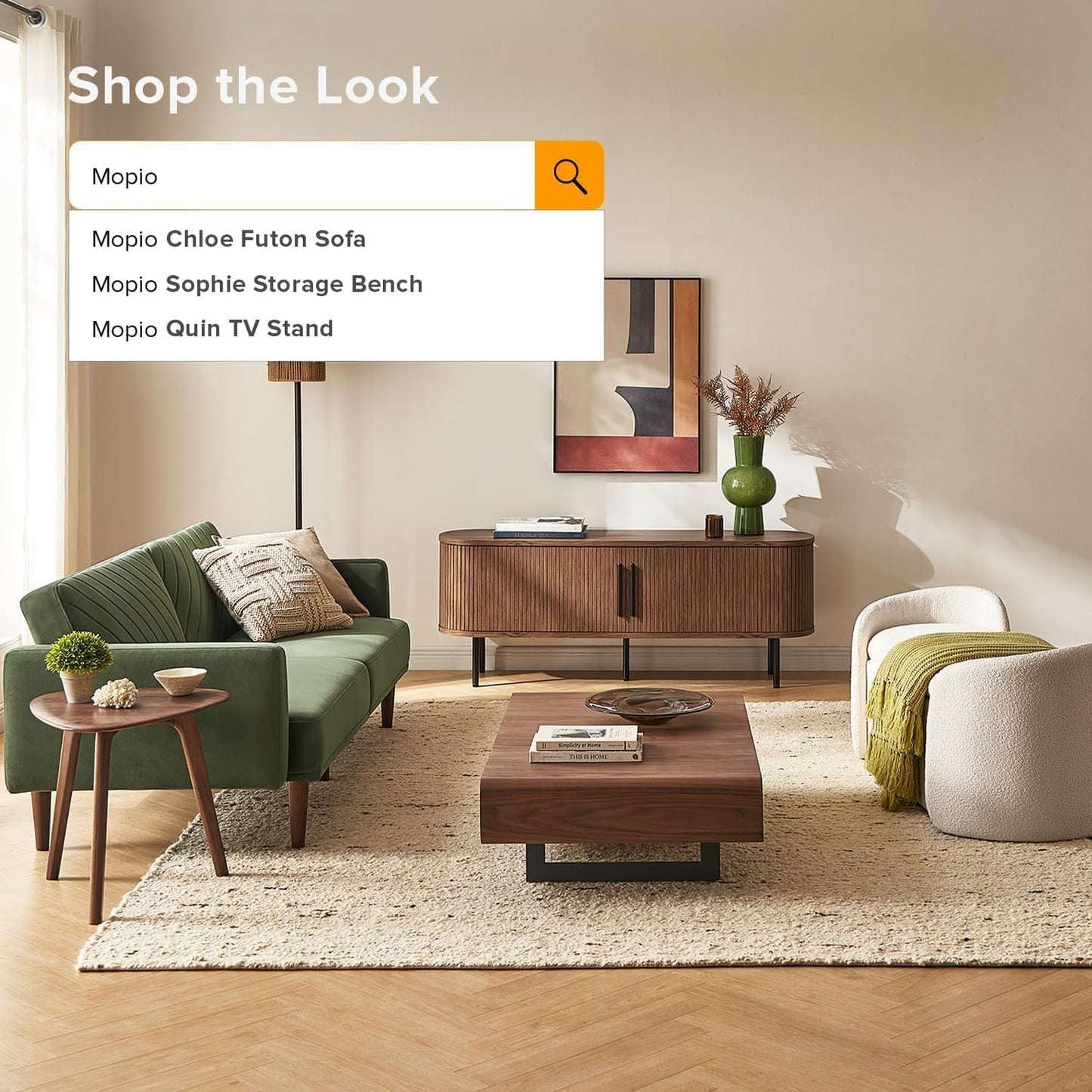 mopio Quin TV Stand, Mid Century Modern for 55/60/65 inch TV, Farmhouse TV Stand, Entertainment Center with Storage, TV and Media Console for Living Room (Walnut, 59" Tambour)