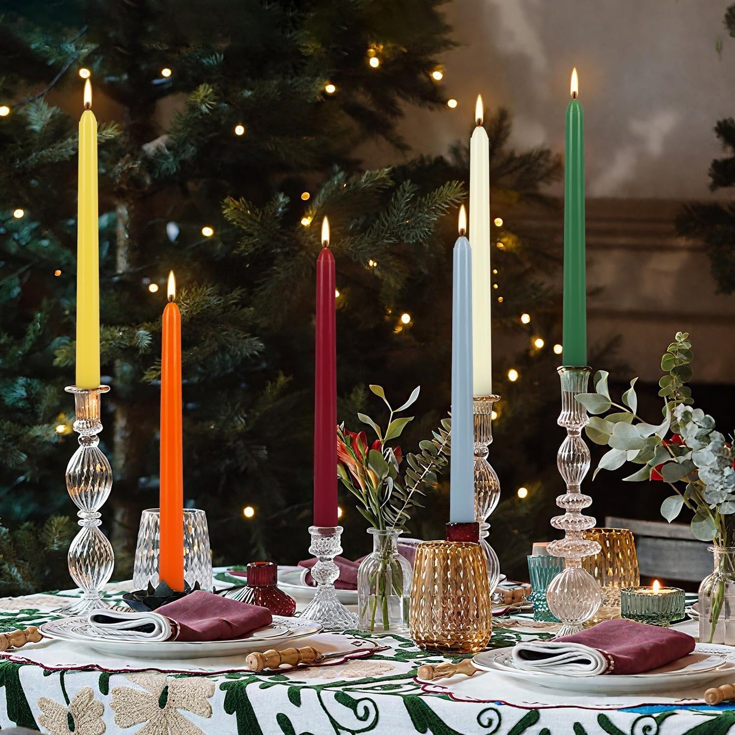 24 Pack 10" Tall Colored Taper Candles, Dripless Unscented Colorful Candlesticks for Birthdays Dinner Party Home Décor, Long Burning Spell Chime Candles for Witchcraft Ritual Prayer Meditation