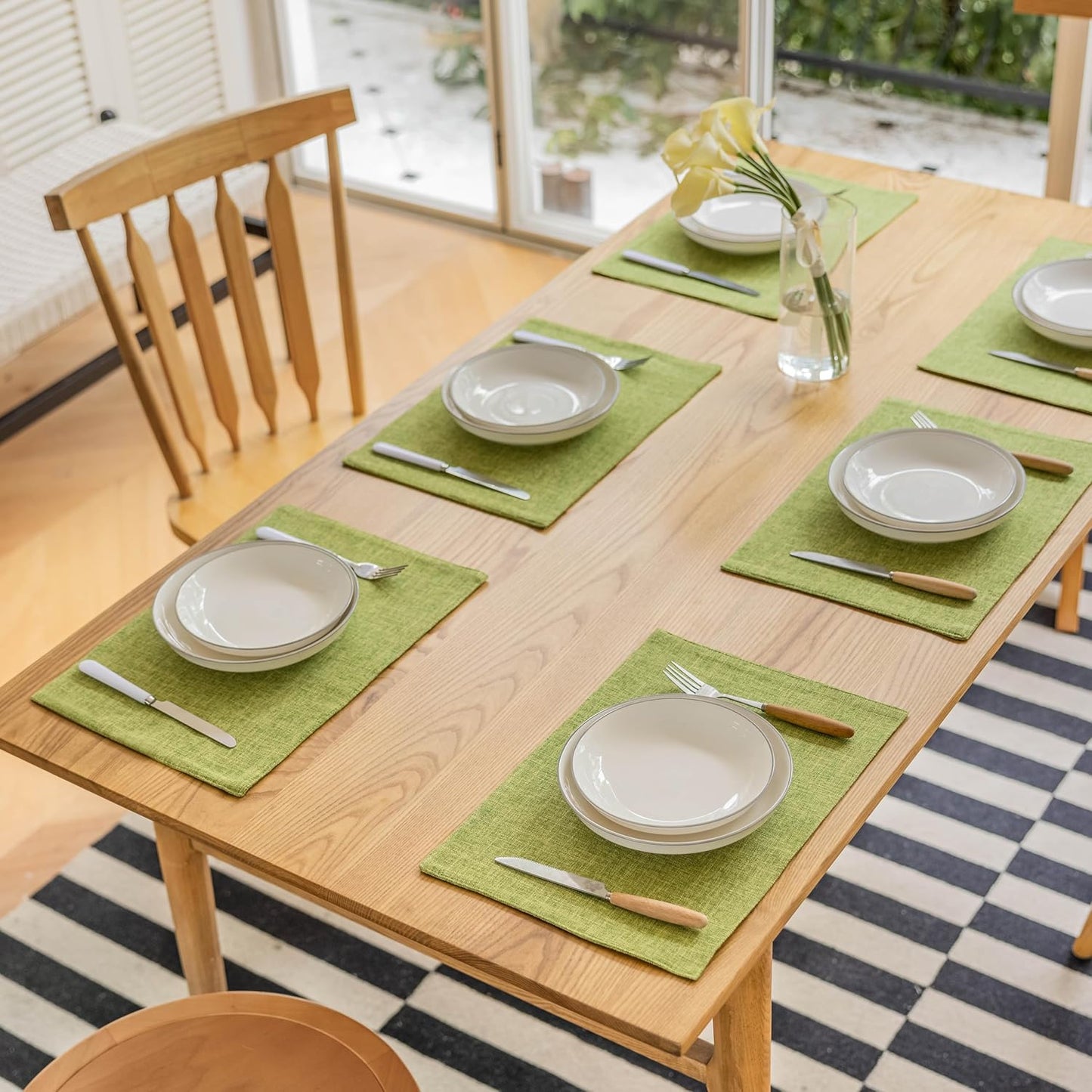 Demetex Placemats Set of 6 Green Decorative Table Mats Modern Linen Placemats Washable Heat Resistant Plate Mats for Dinner Gathering Kitchen, Lime Green