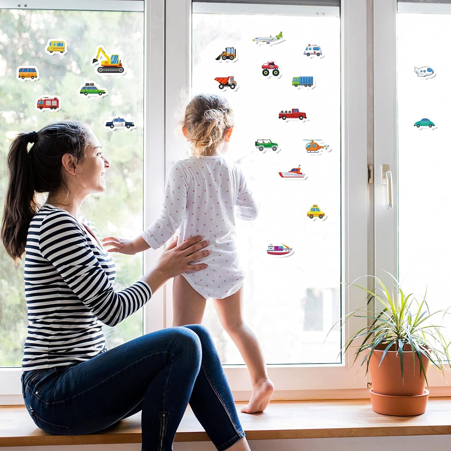 40 PCS Transportion Thick Gel Clings Vehicle Window Gel Clings Decals Stickers for Kids Toddlers and Adults Home Airplane Classroom Nursery Winter Car Party Supplies Decorations Removable and Reusable