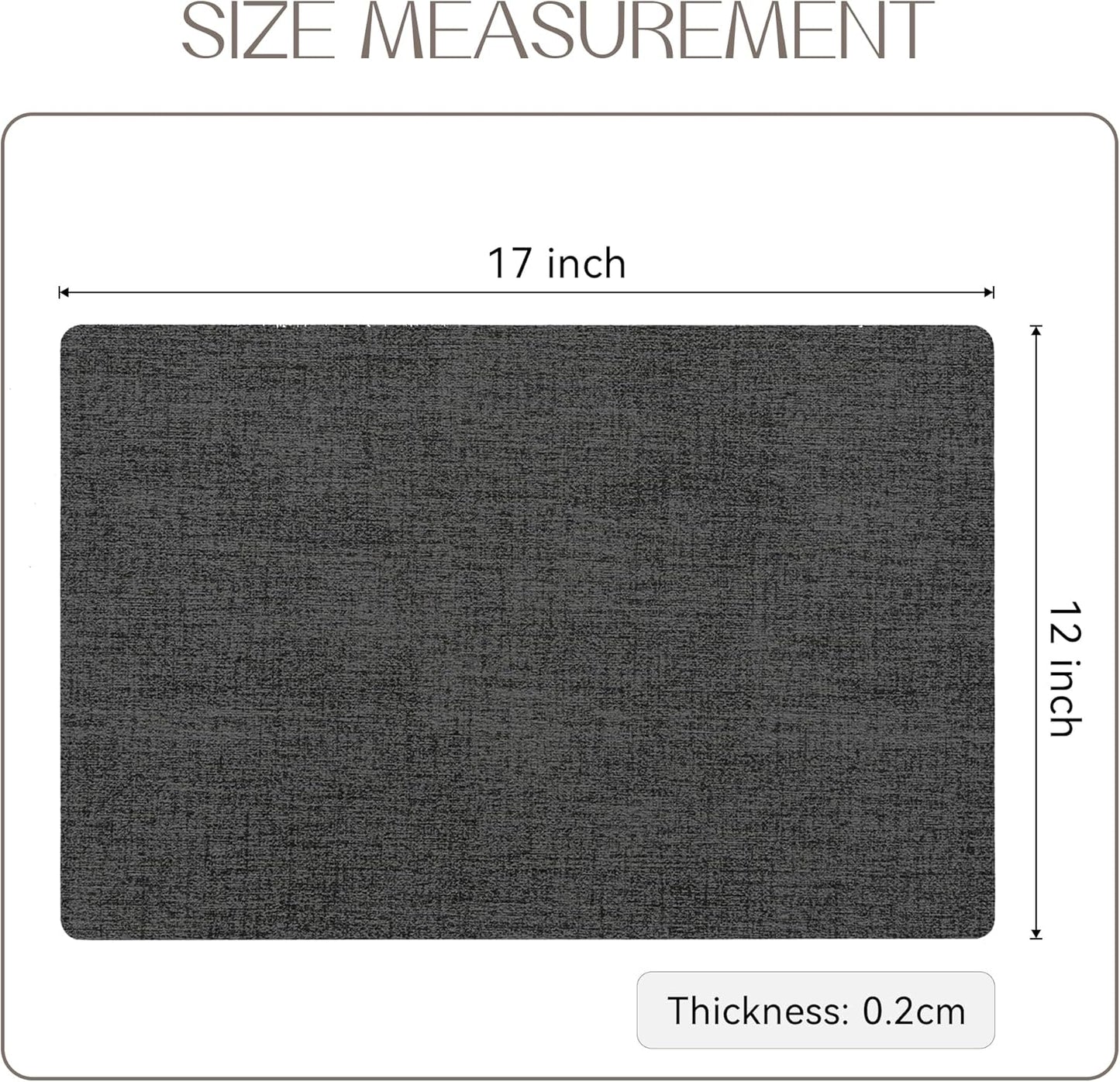 Romanstile Vinyl Placemats Set of 8-12 X 18 Inch - Heat Resistant Place Mats 100% Waterproof Oilproof Wipeable Reversible Faux Leather Table Mats for Kitchen/Dining/Party/Outdoor, Charcoal