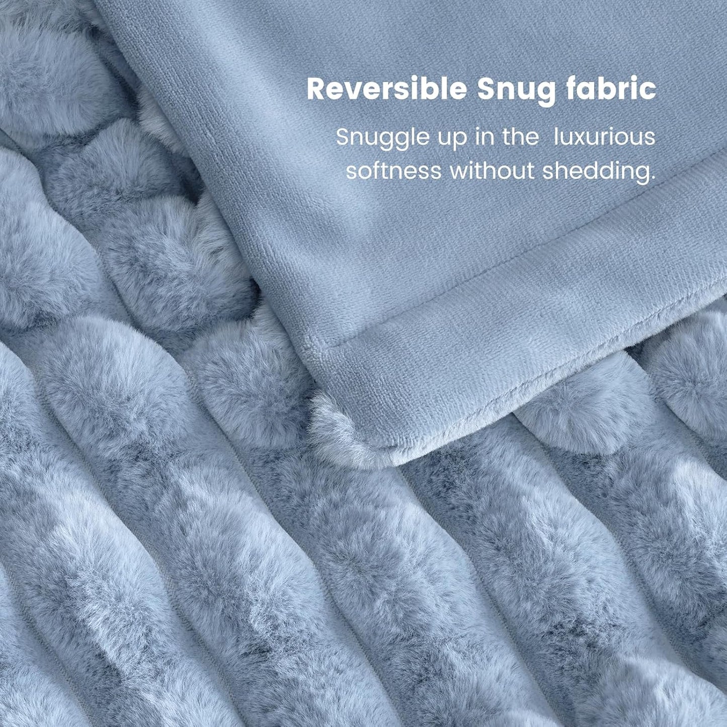 Cozy Bliss Faux Fur Throw Blanket for Couch, Cozy Warm Plush Striped Blanket for Sofa Bedroom Living Room,60 * 80 Inches Light Blue