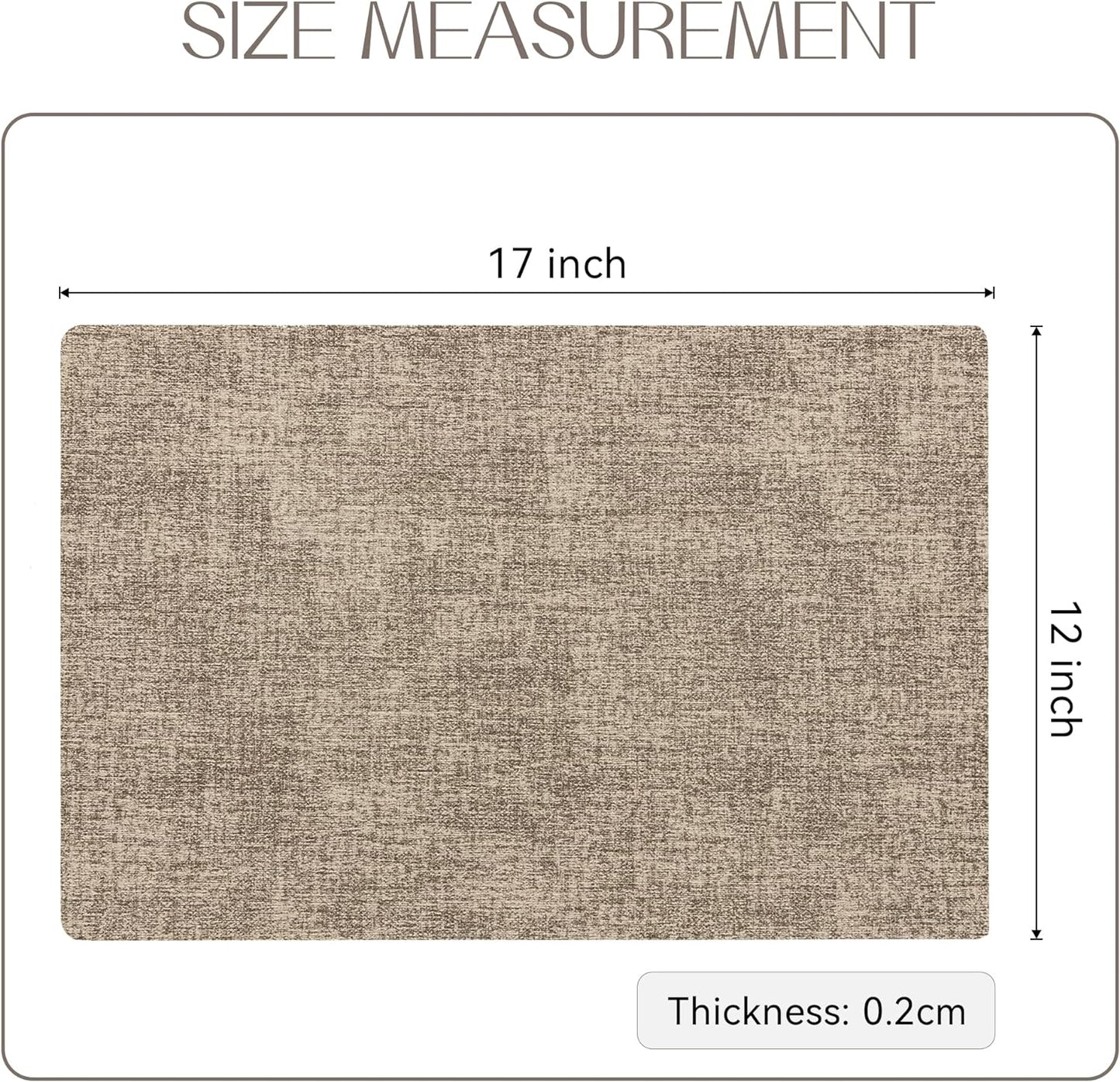Romanstile Vinyl Placemats Set of 6-12 X 18 Inch - Heat Resistant Place Mats 100% Waterproof Oilproof Wipeable Reversible Faux Leather Table Mats for Kitchen/Dining/Party/Outdoor, Khaki