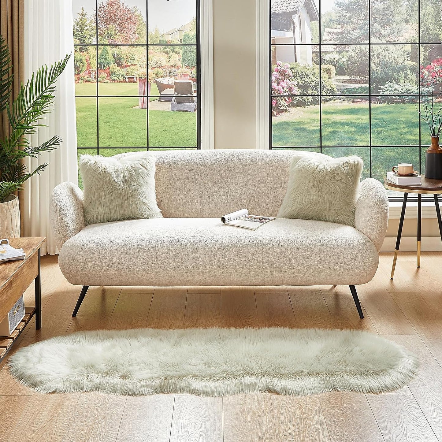 AMTOVO Faux Sheepskin Rug, Light Grey Ultra Soft Fluffy Shag Area Rug, 2 x 6 ft Faux Fur Rug for Bedroom Sofa Throw Cushion Room Decor, Sheepskin