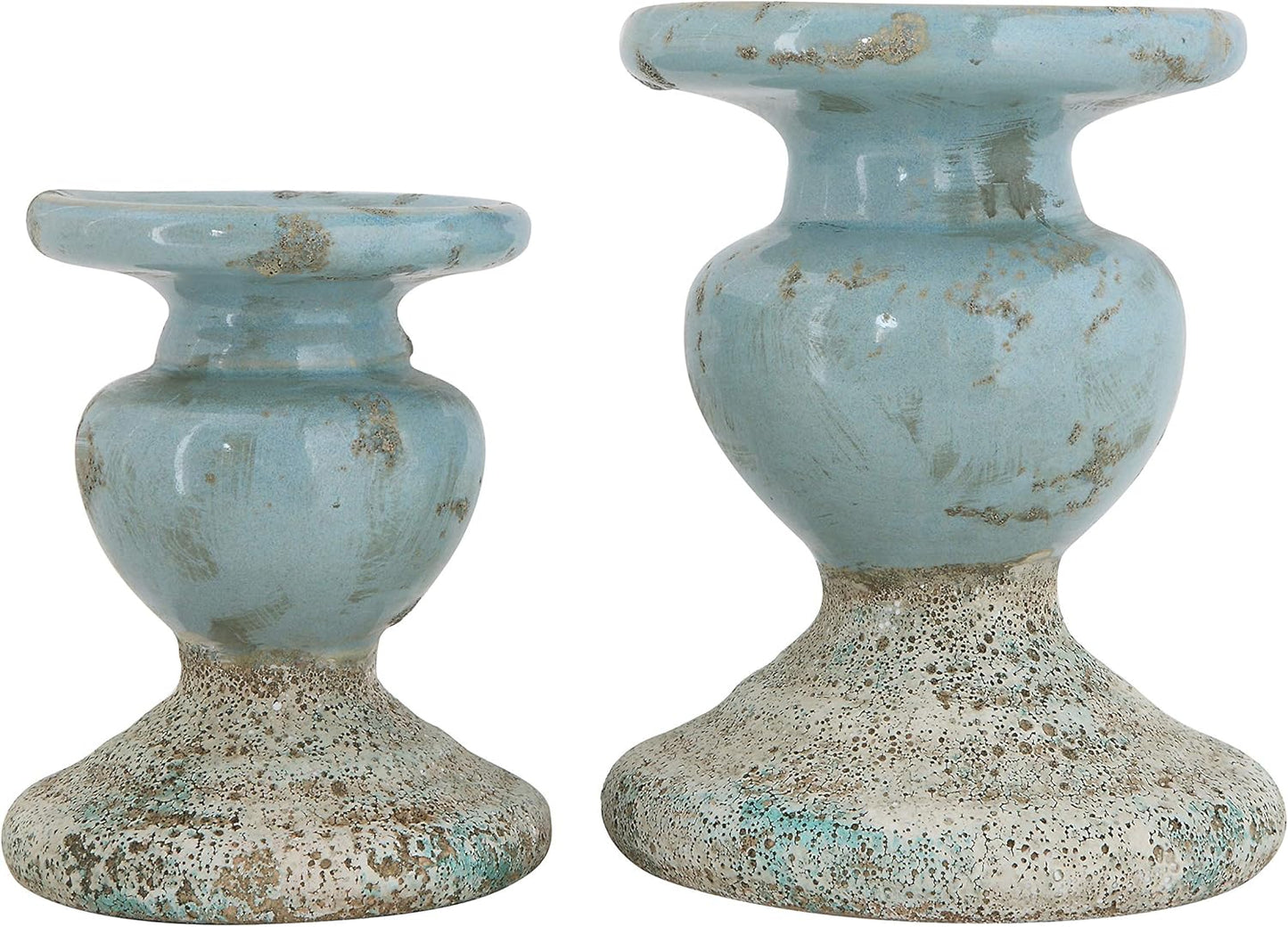 Creative Co-Op Small Distressed Blue Terracotta Pillar Candle Holder