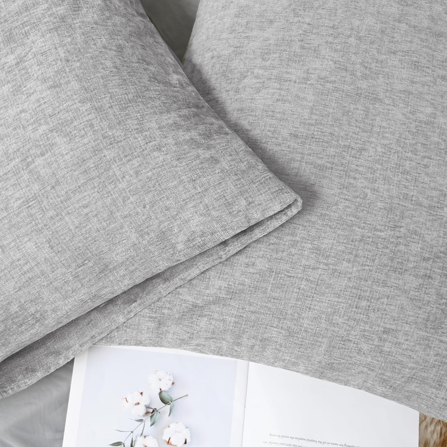 CaliTime Throw Pillow Covers Decorative 20 X 26 Inches Pack of 2 Cozy Chenille Standard Pillow Shams Cases for Couch Sofa Bed Living Room Home Moonbeam Gray