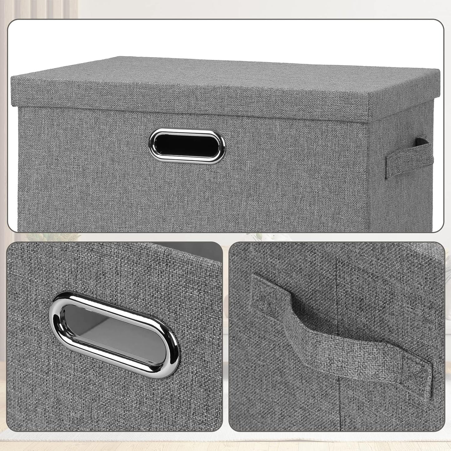 Large 17" 36 Quart Collapsible Stackable Storage Bins with Lids, 5 Packs Gray Foldable Fabric Closet Storage Boxes with Lids, Heavy-duty Linen Cube Baskets(17 x 12 x 11)